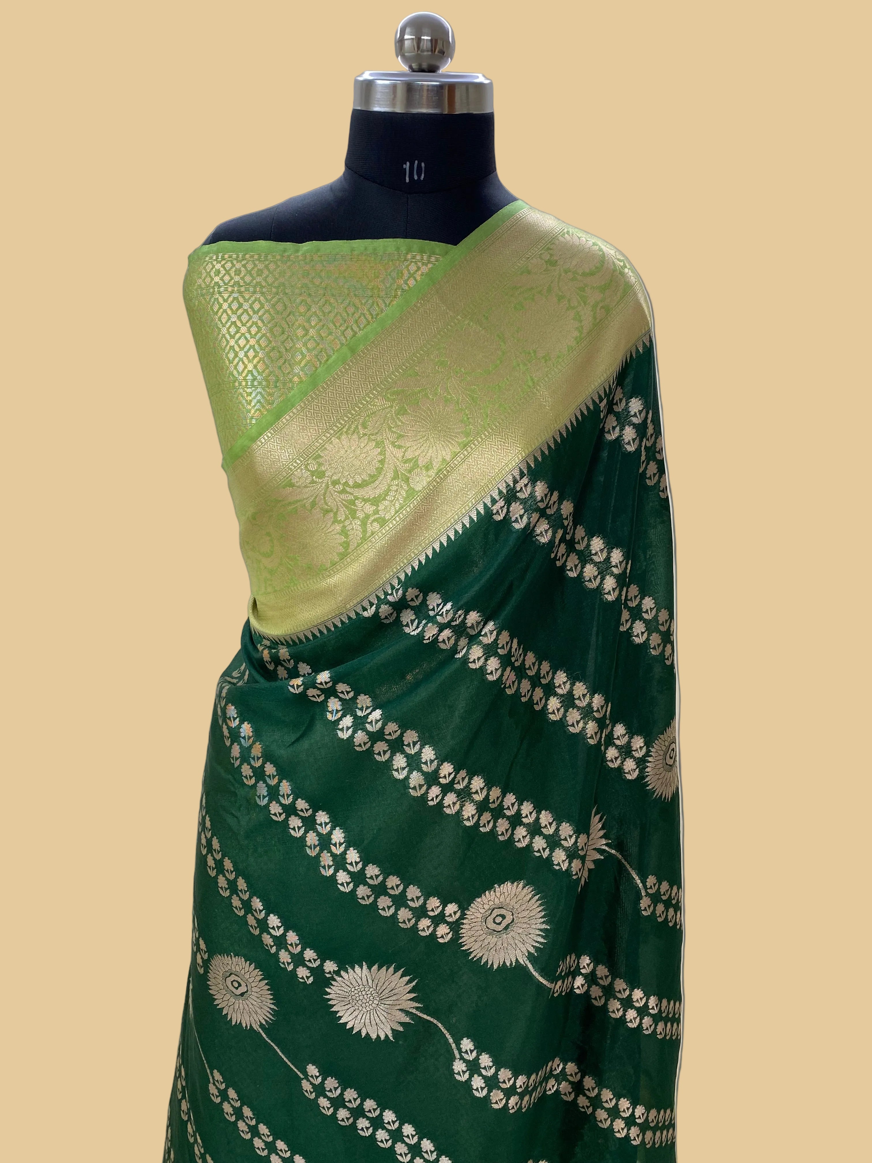 Green crepe Silk Banarasi Saree