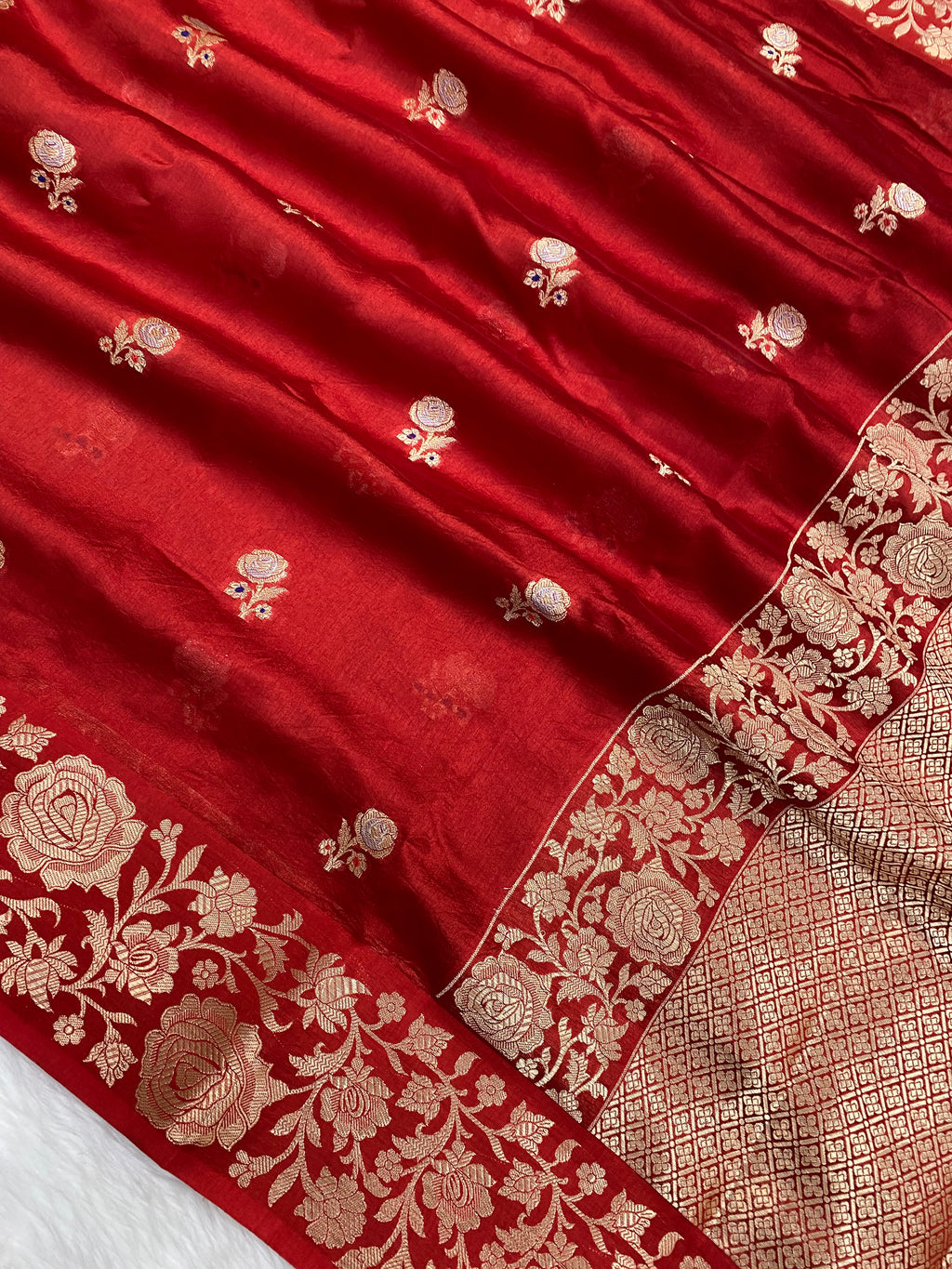 100% Pure Red Viscose Banarasi saree