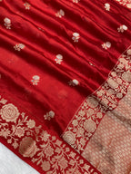 100% Pure Red Viscose Banarasi saree