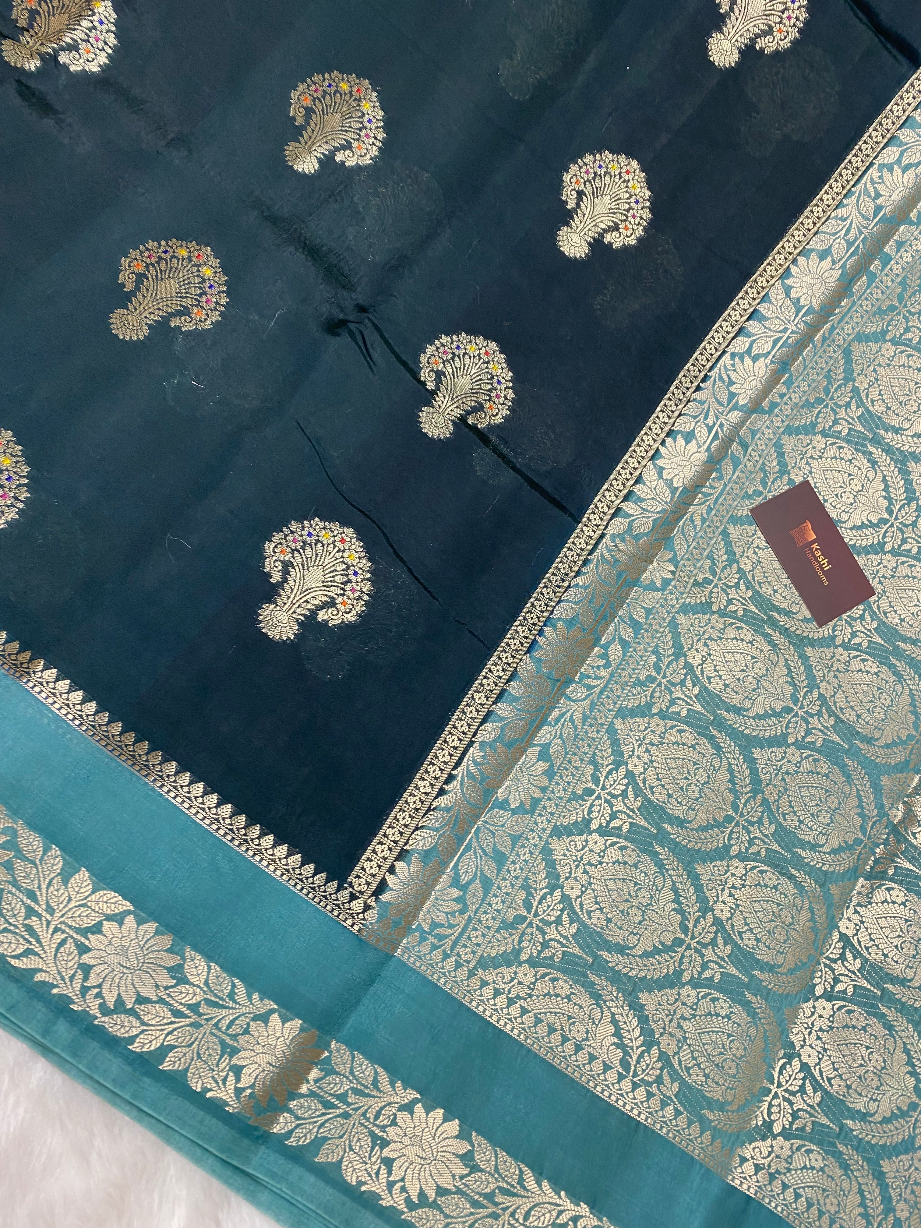 Dark green Raw mango silk banarasi saree