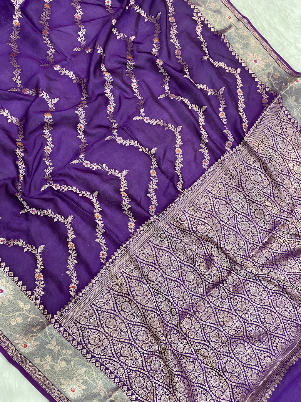 Purple Viscose Cotton Banarasi Saree