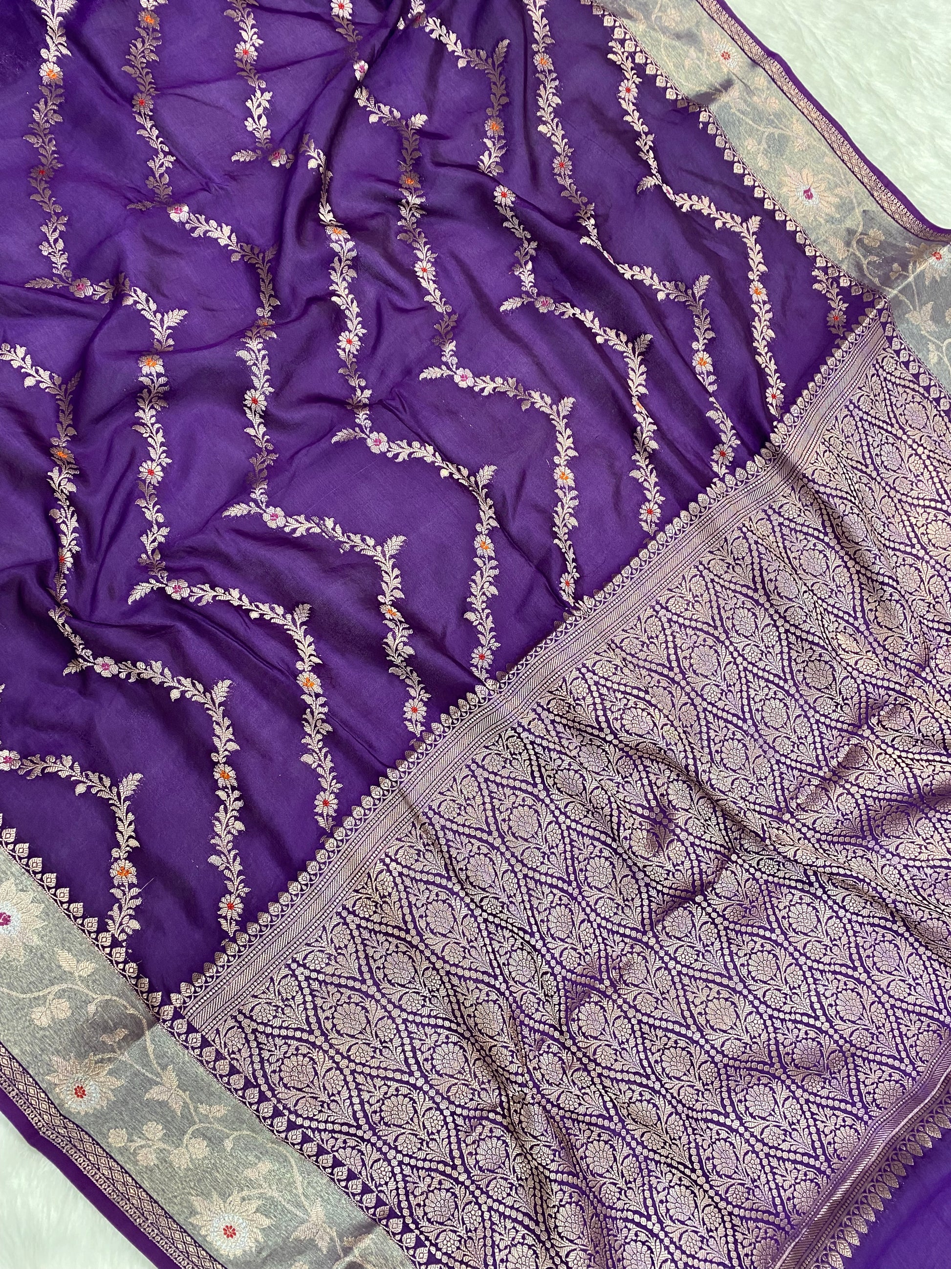 Purple Viscose Cotton Banarasi Saree