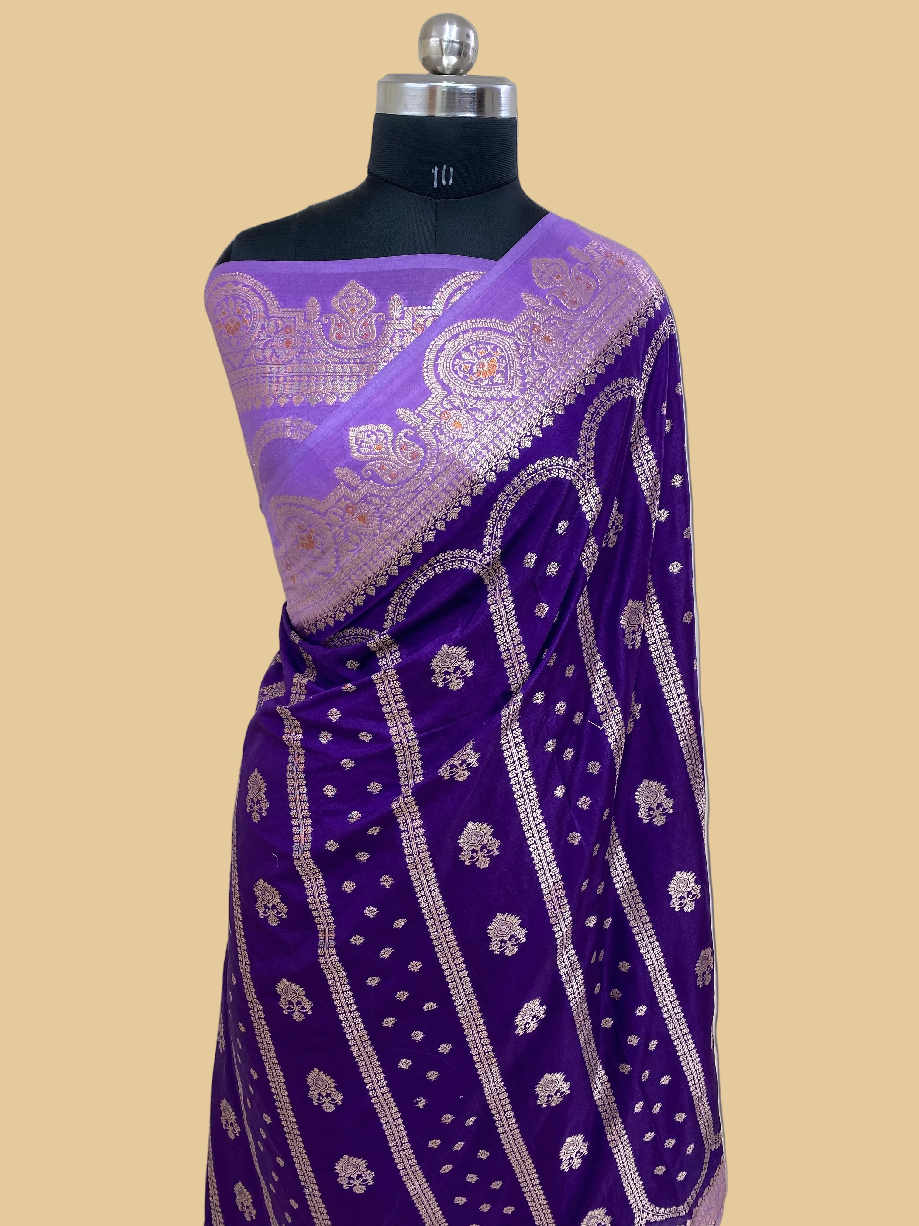 Purple Monga Silk Banarasi Saree