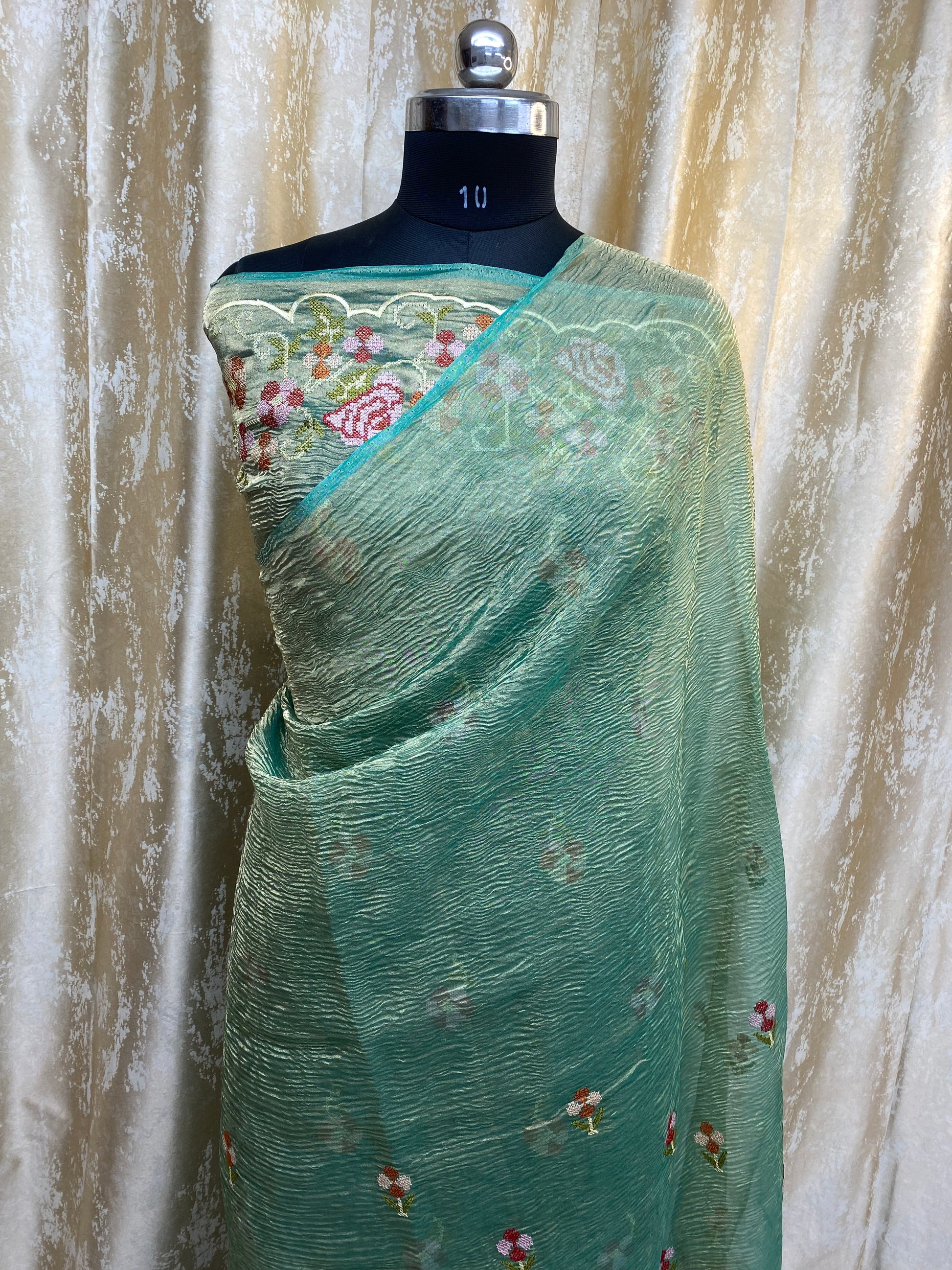 Pure Tissue Silk with hand cutwork Embroidery Banarasi Saree