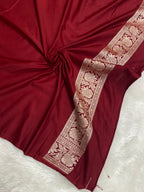 Maroon colour Mashru silk Banarasi saree