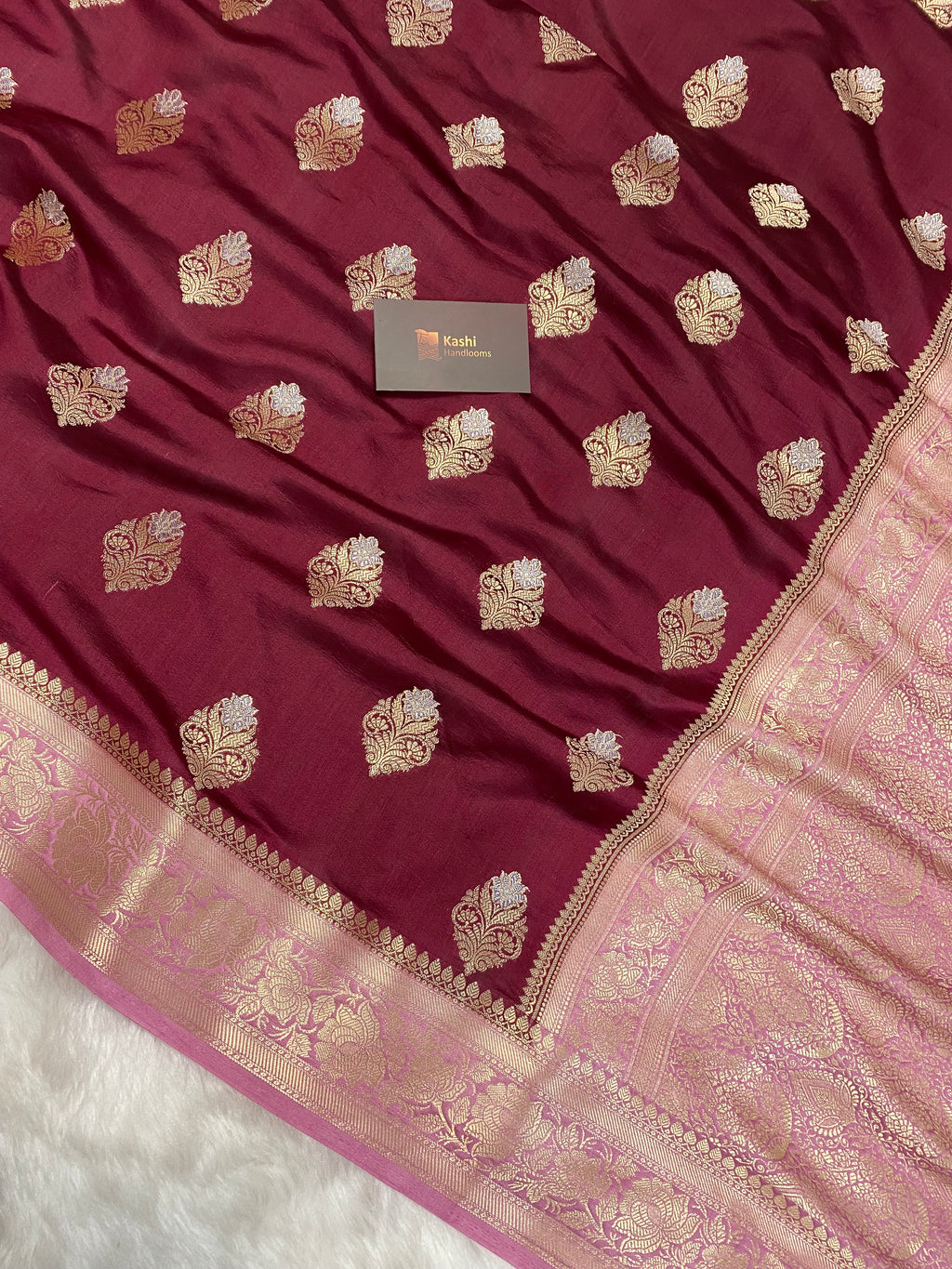 100% Pure chinya banarasi saree in wine colour