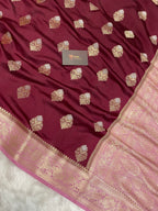 100% Pure chinya banarasi saree in wine colour