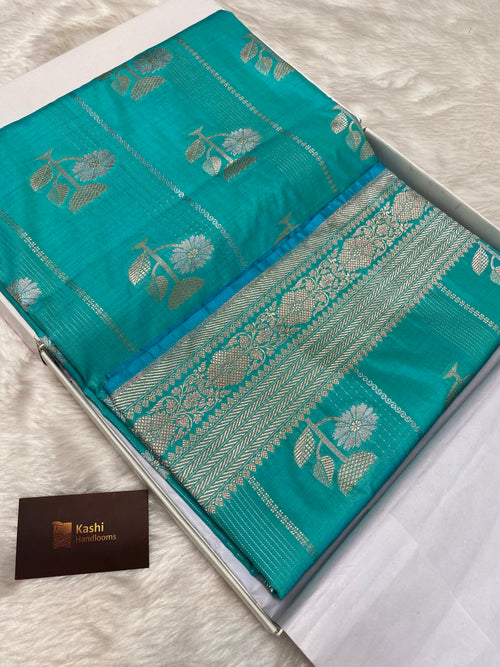 Sea green semi kataan Silk Banarasi Saree