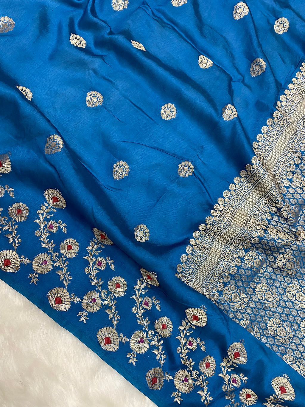 Jerman Blue Viscose Cotton Banarasi Saree