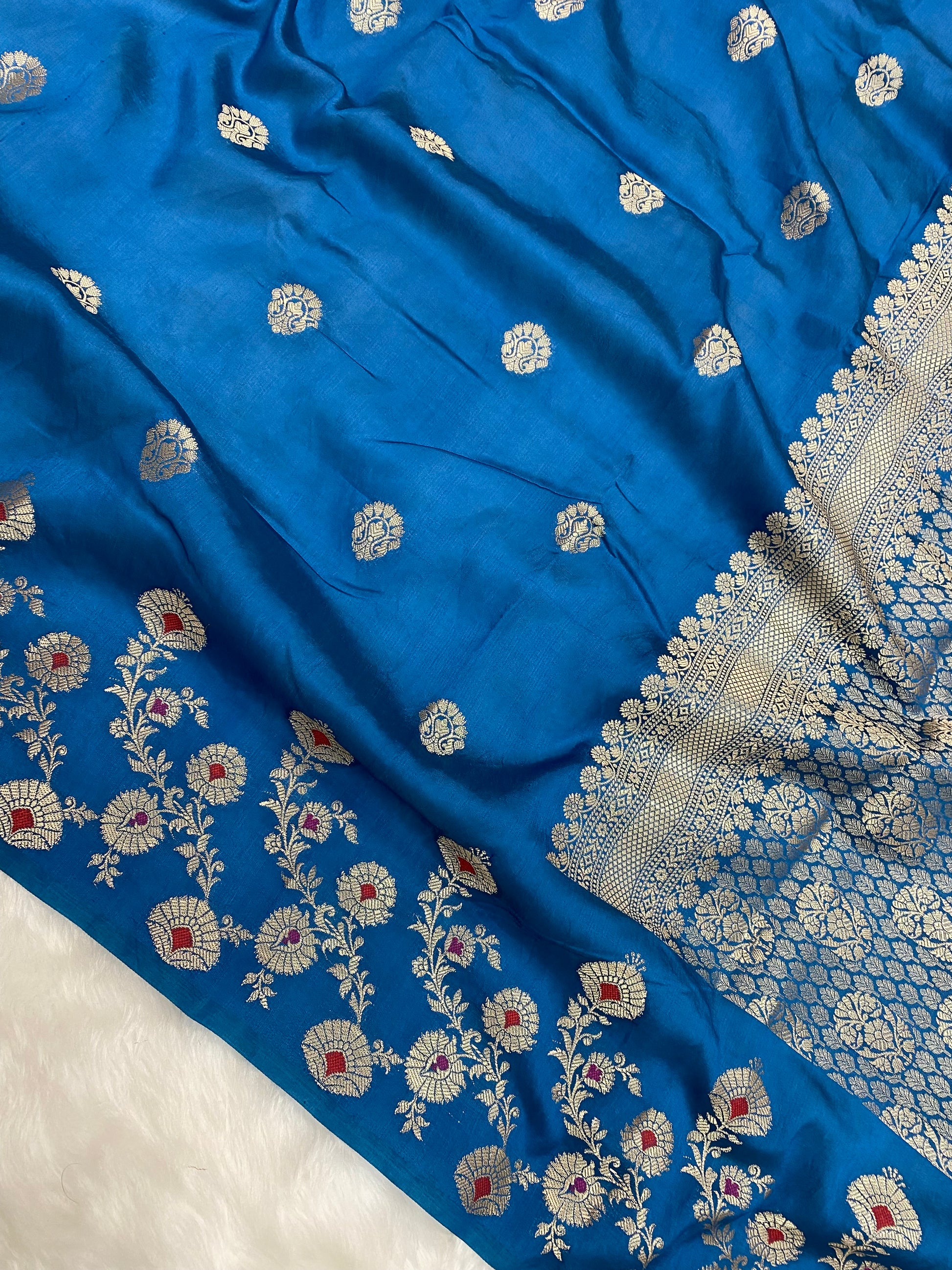 Jerman Blue Viscose Cotton Banarasi Saree