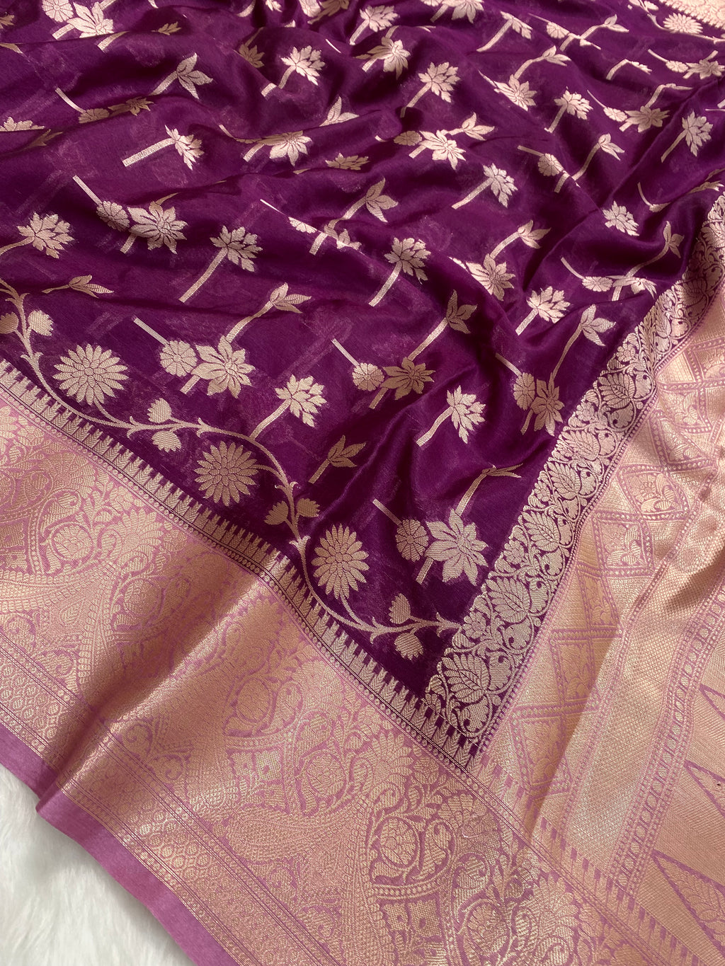 Magenta Crepe Silk Banarasi Saree