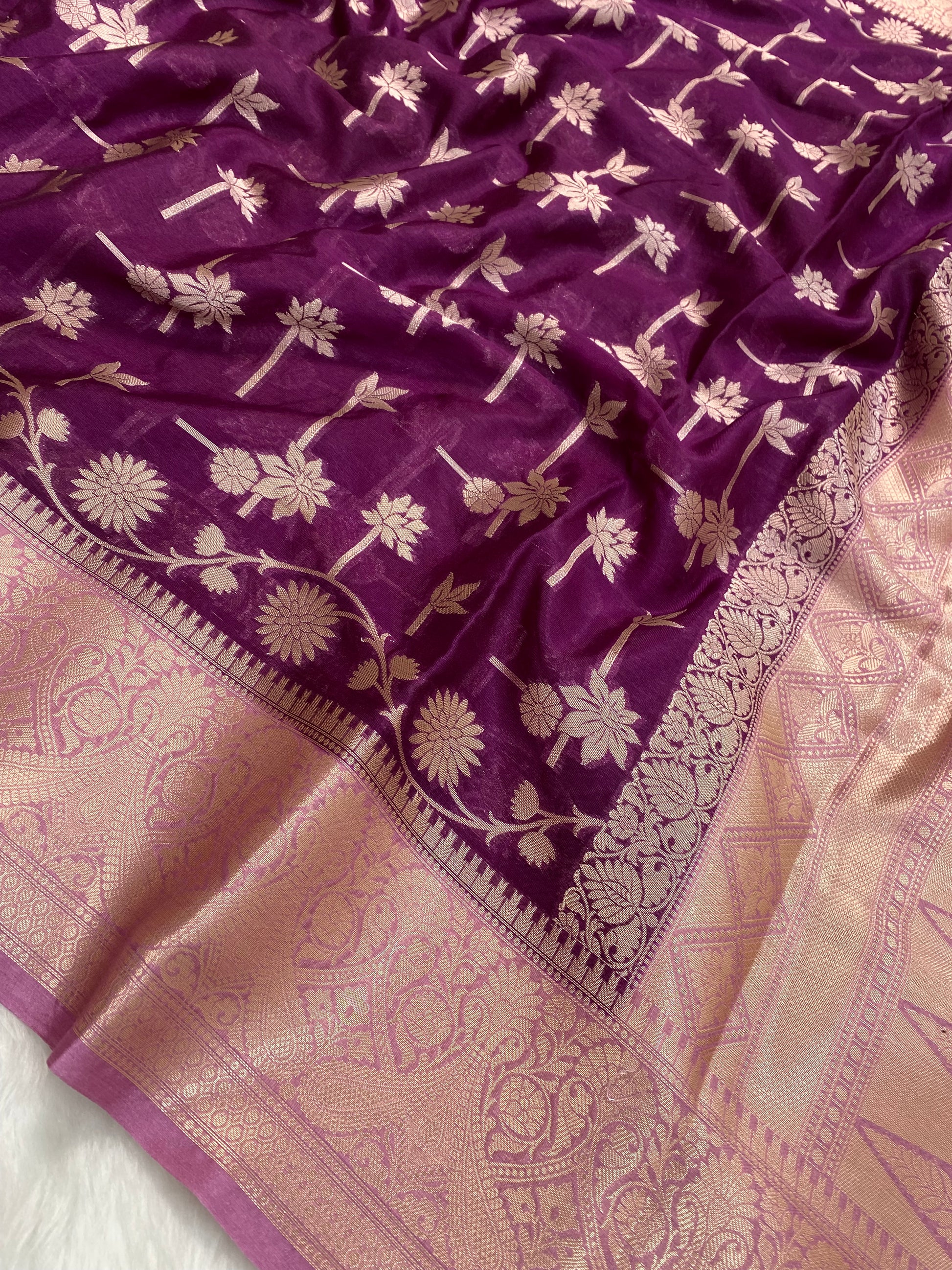 Magenta Crepe Silk Banarasi Saree