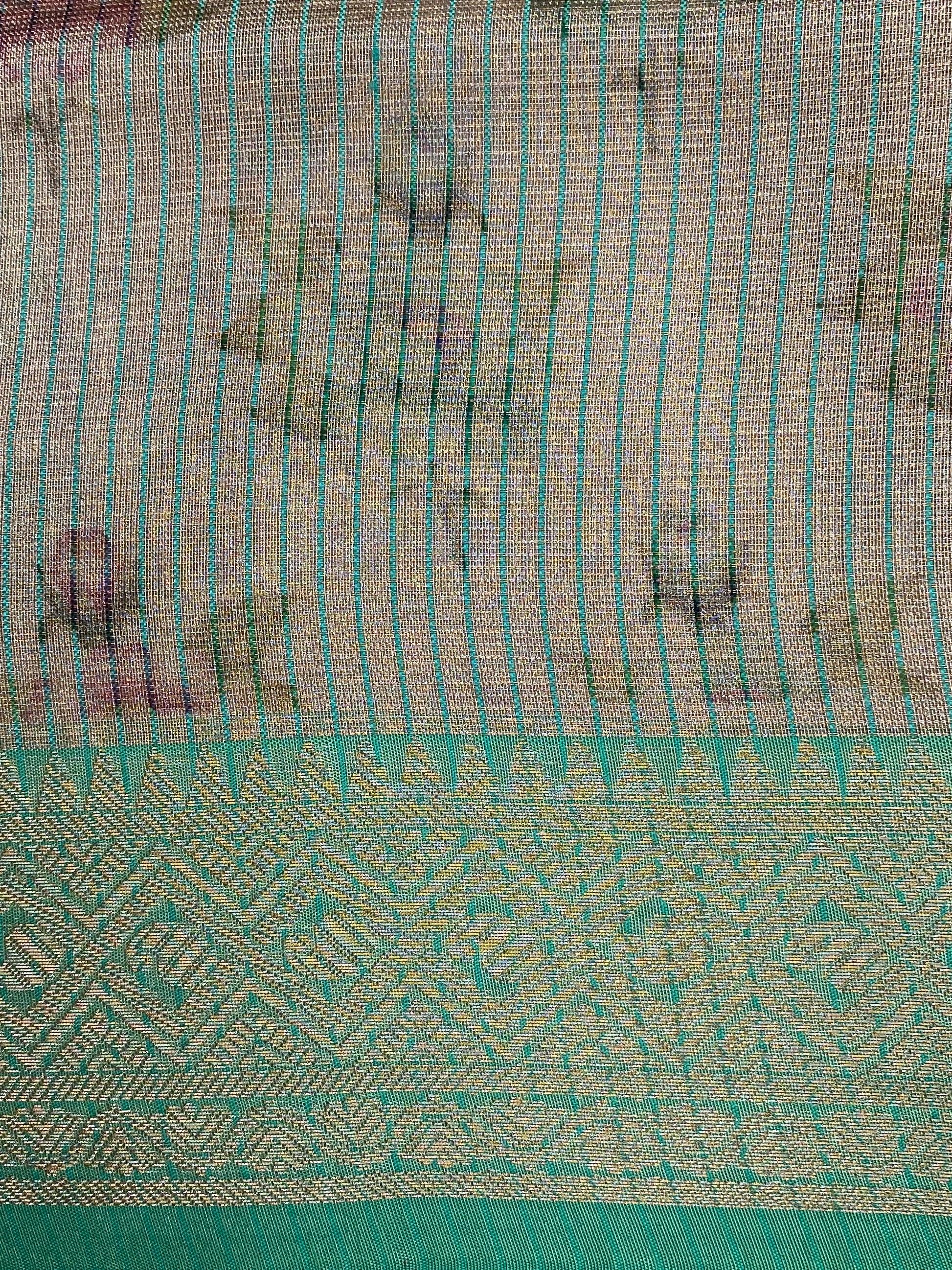 Sea Green Tissue with Digital Print Banarasi Saree