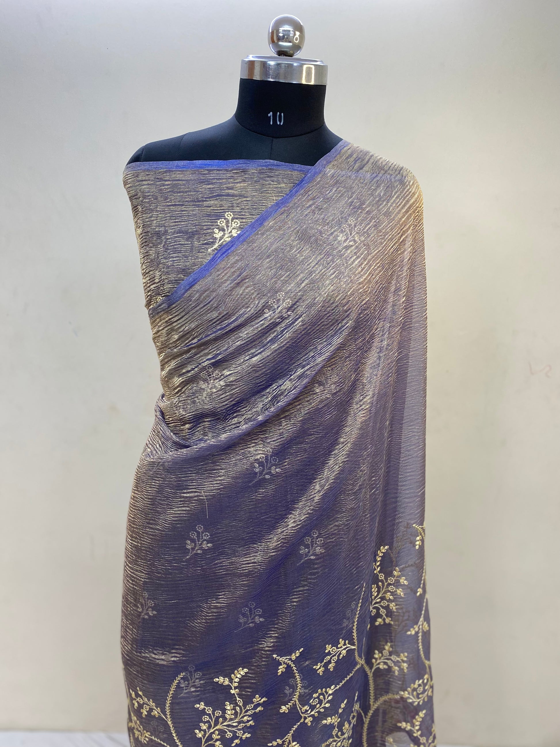 Pure Tissue Silk with hand Lace work Embroidery Banarasi Saree