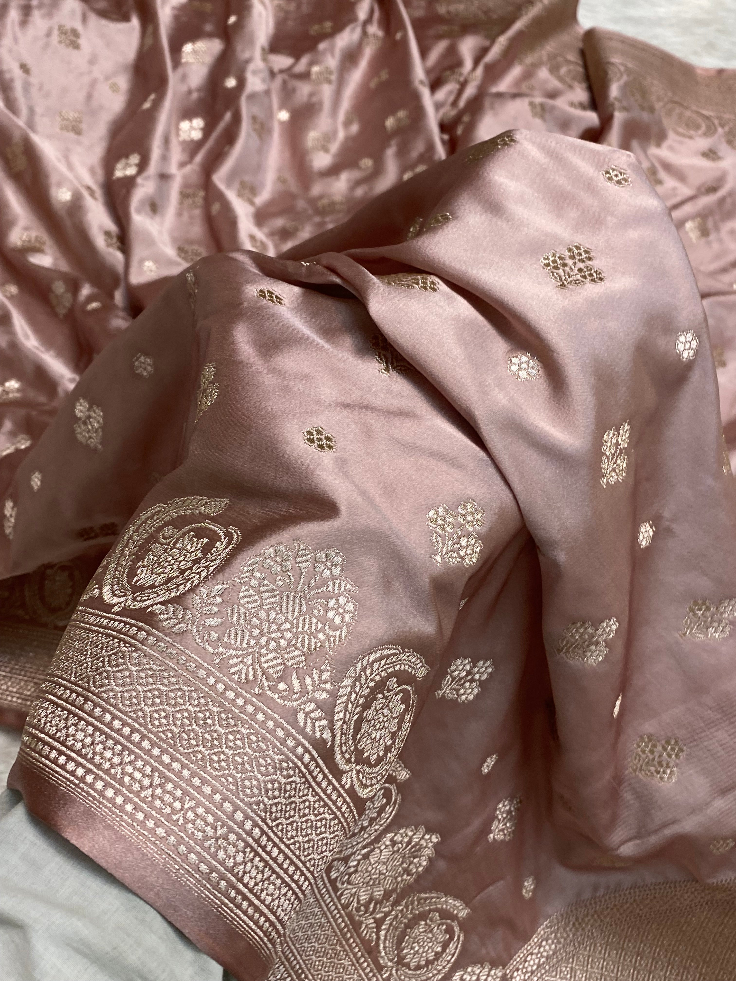 Light peach Mashru silk banarasi saree