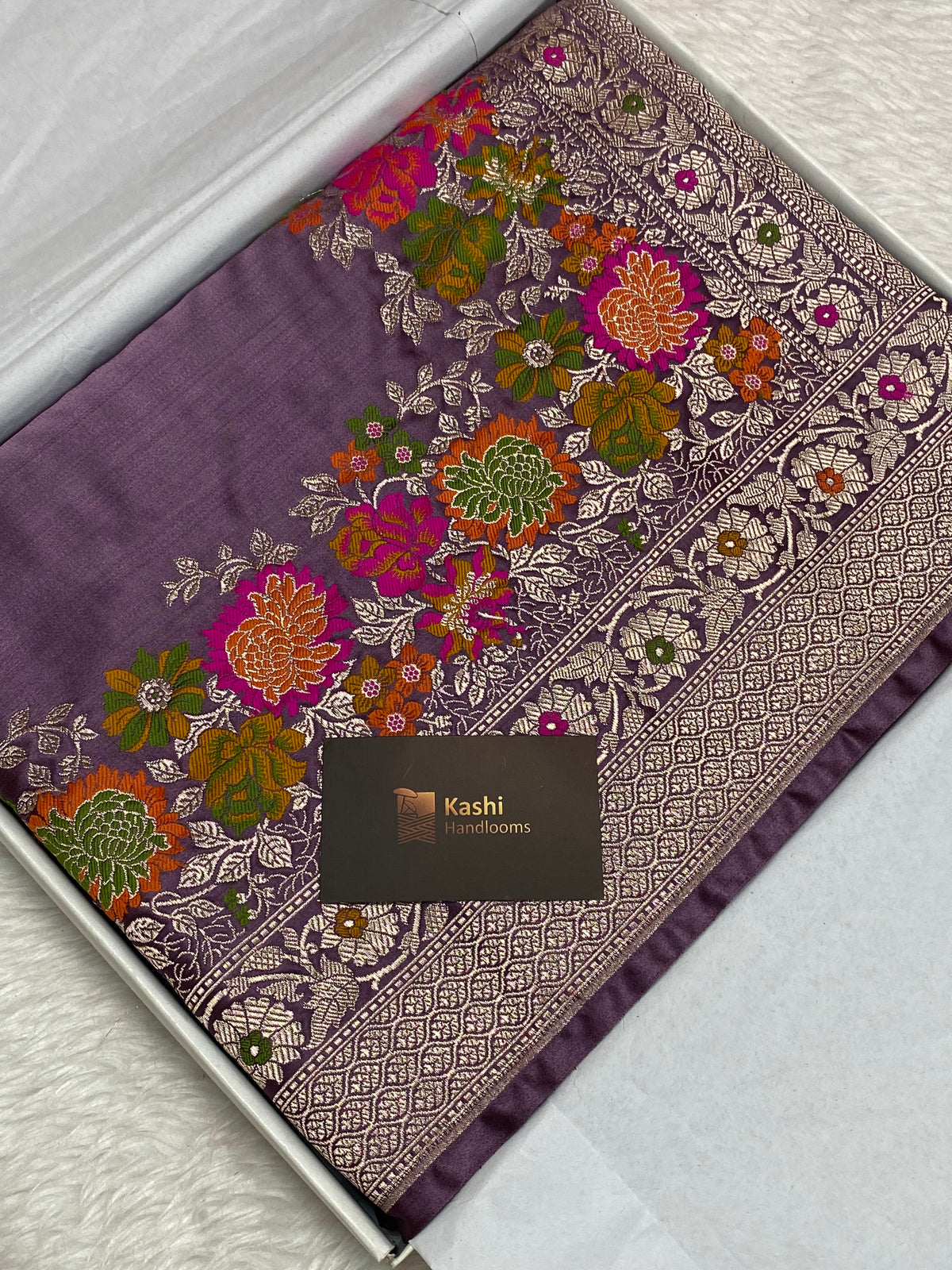 Pachmina dark Lavender colour mashru silk banarasi saree