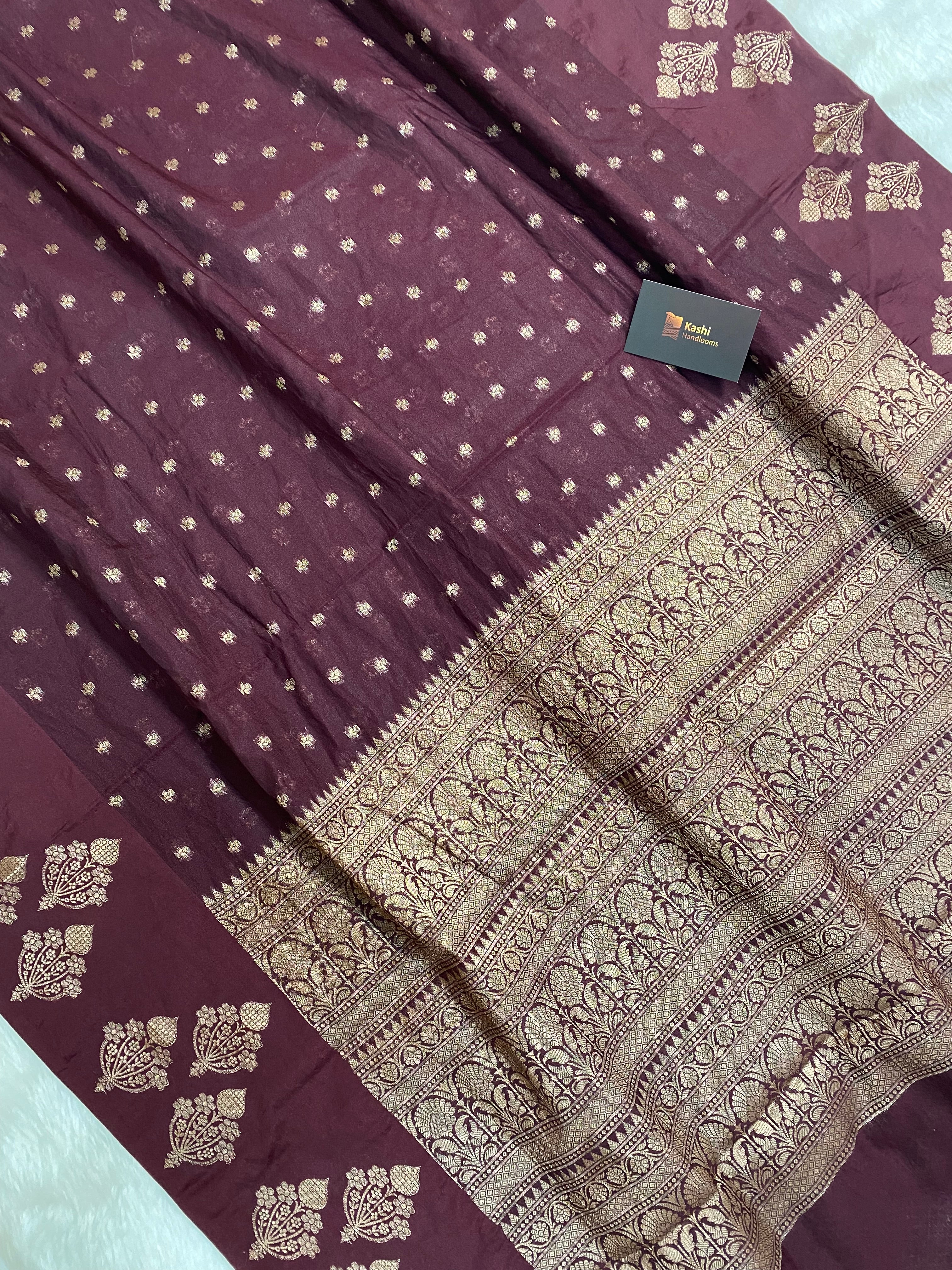 Wine gorgette silk banarasi saree