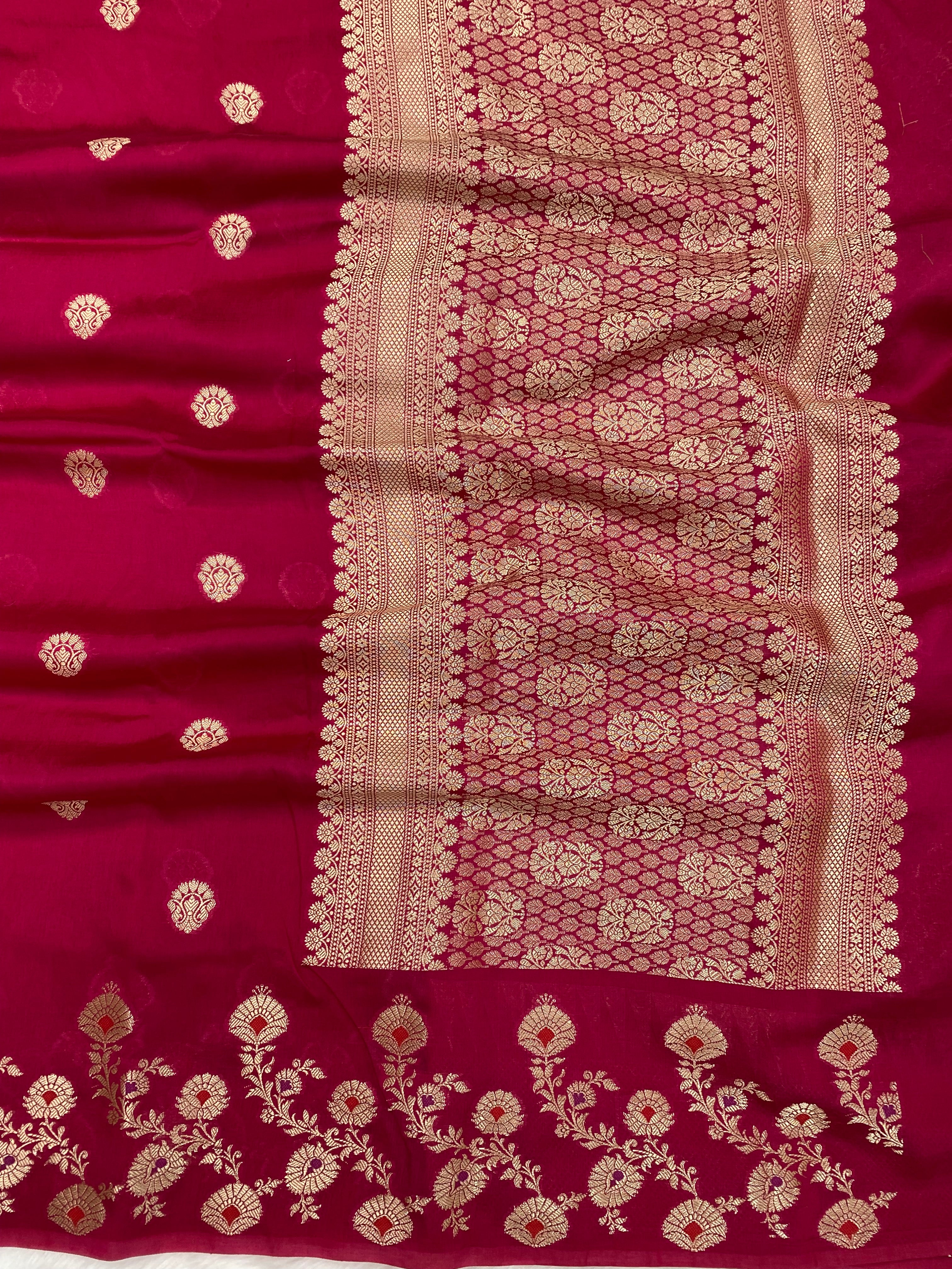 Rani semi Raw Mango  Banarasi Saree