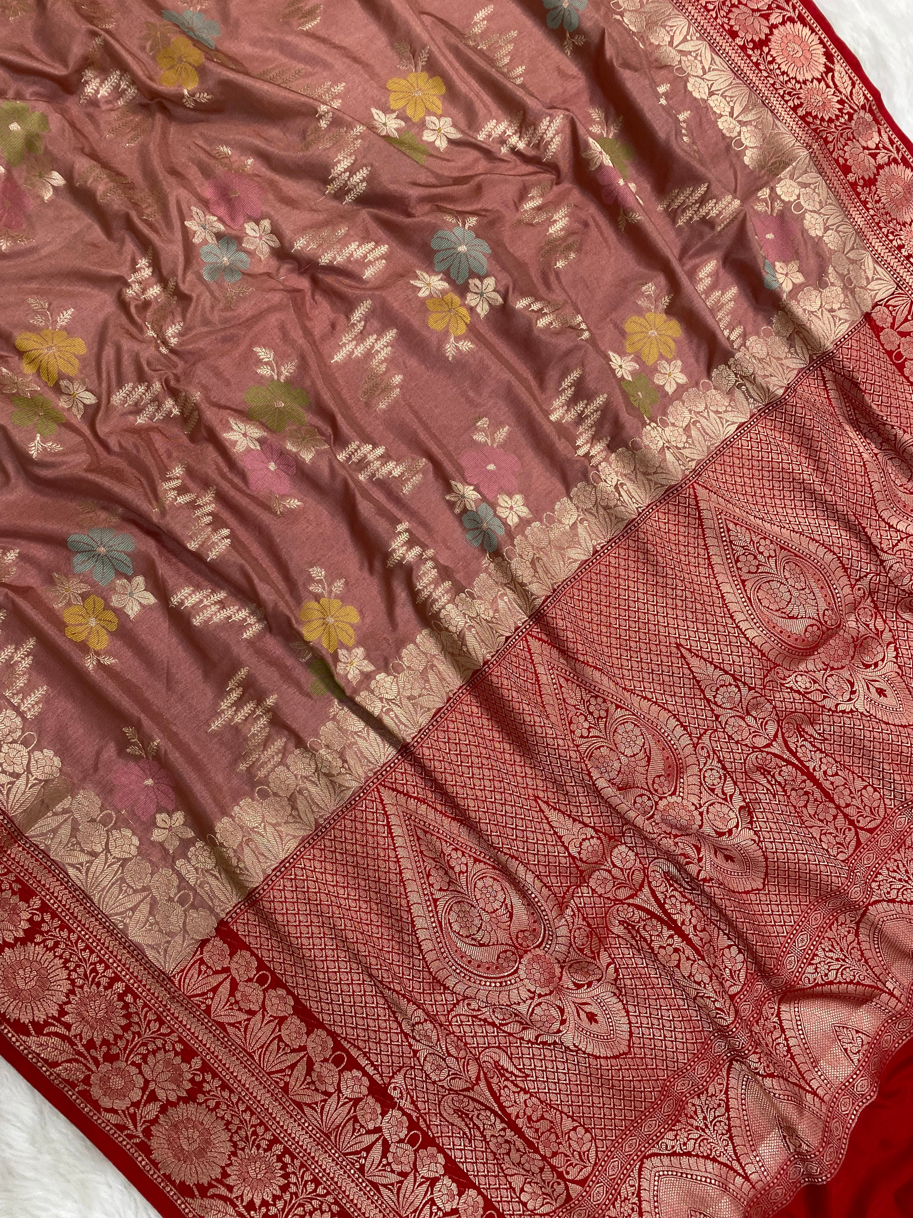 Dusty Color monga Silk Banarasi Saree