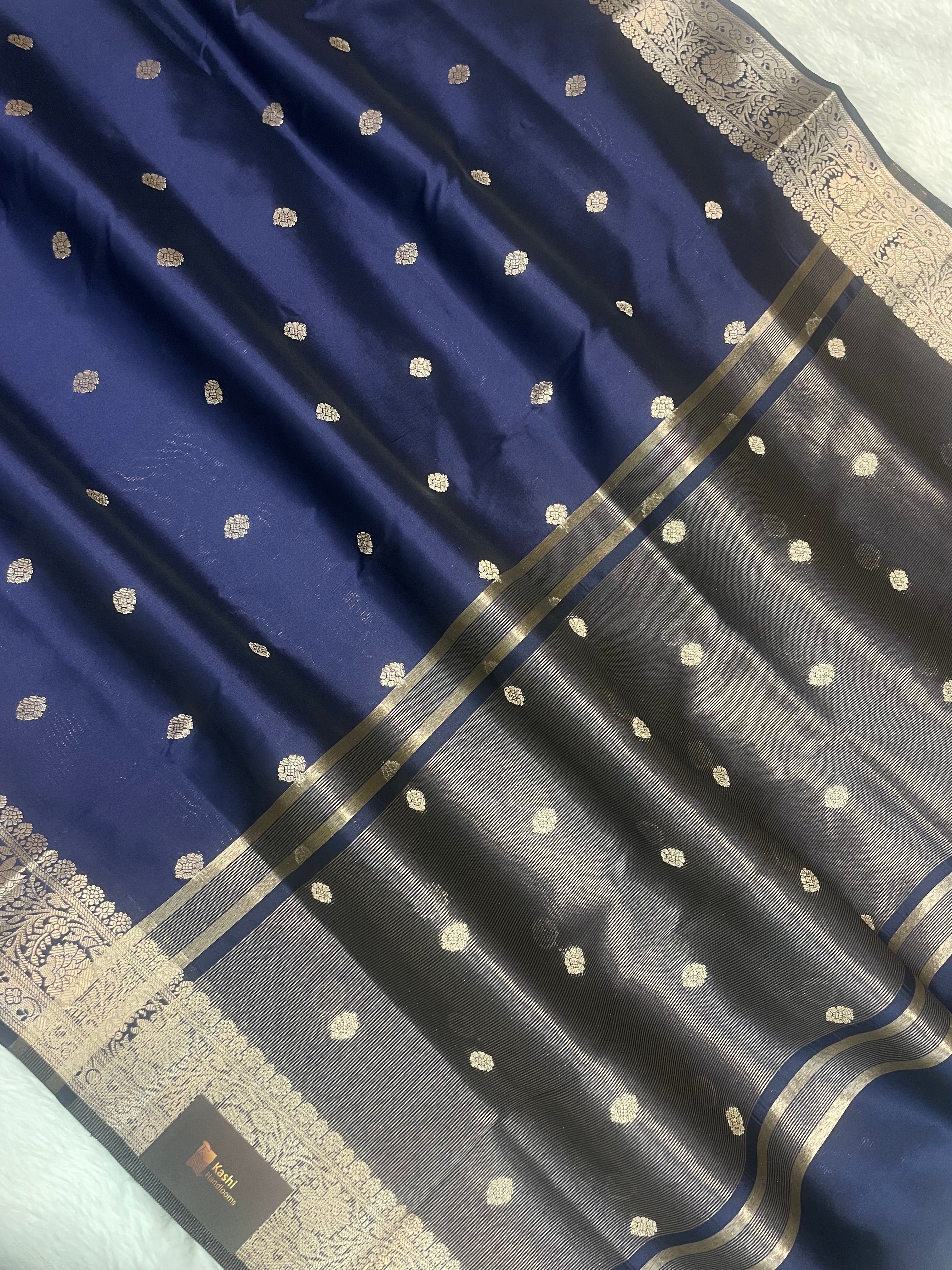 Navy blue chiniya silk banarasi saree
