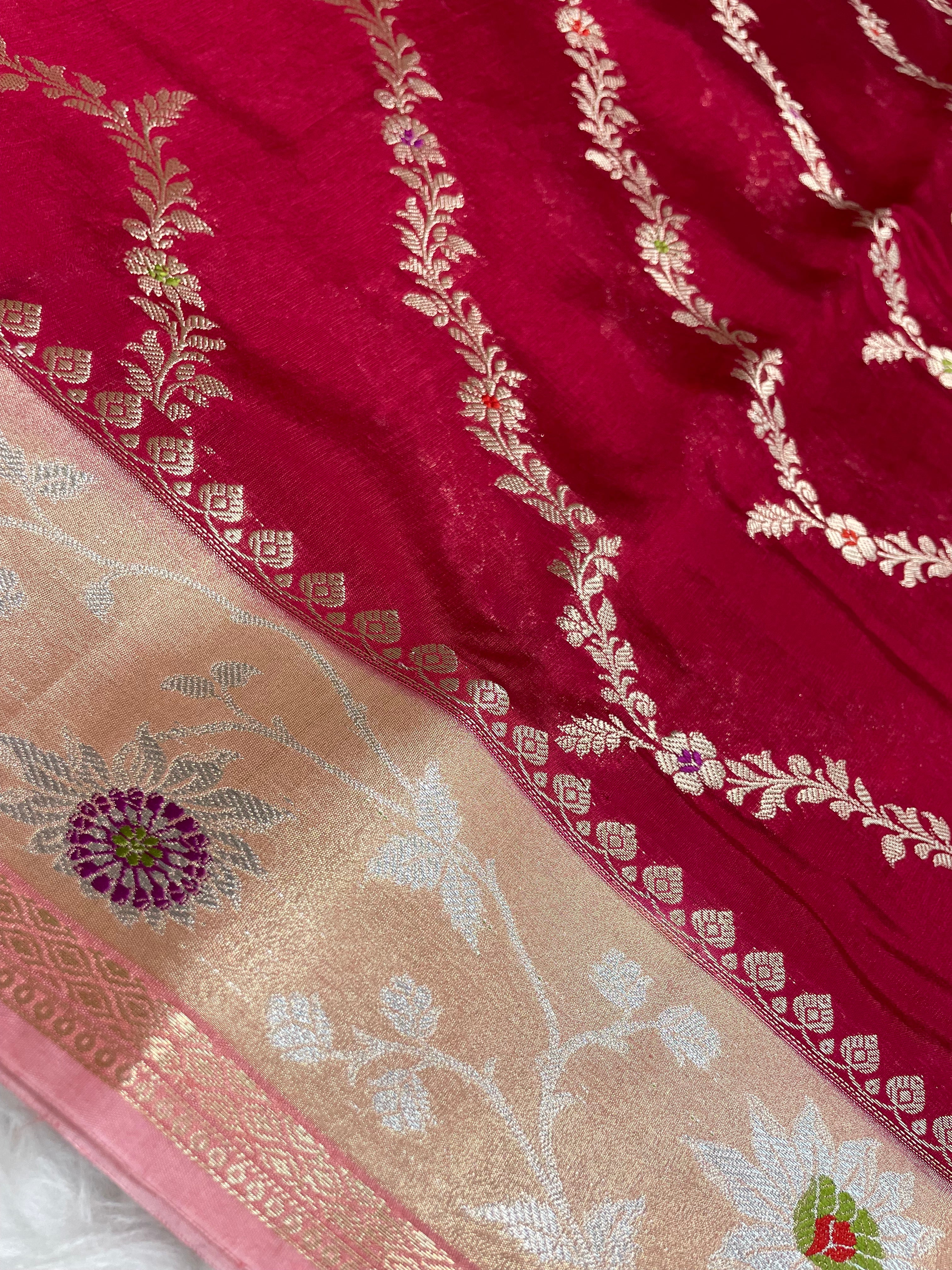 Cherry Rani viscose Raw mango Banarasi saree