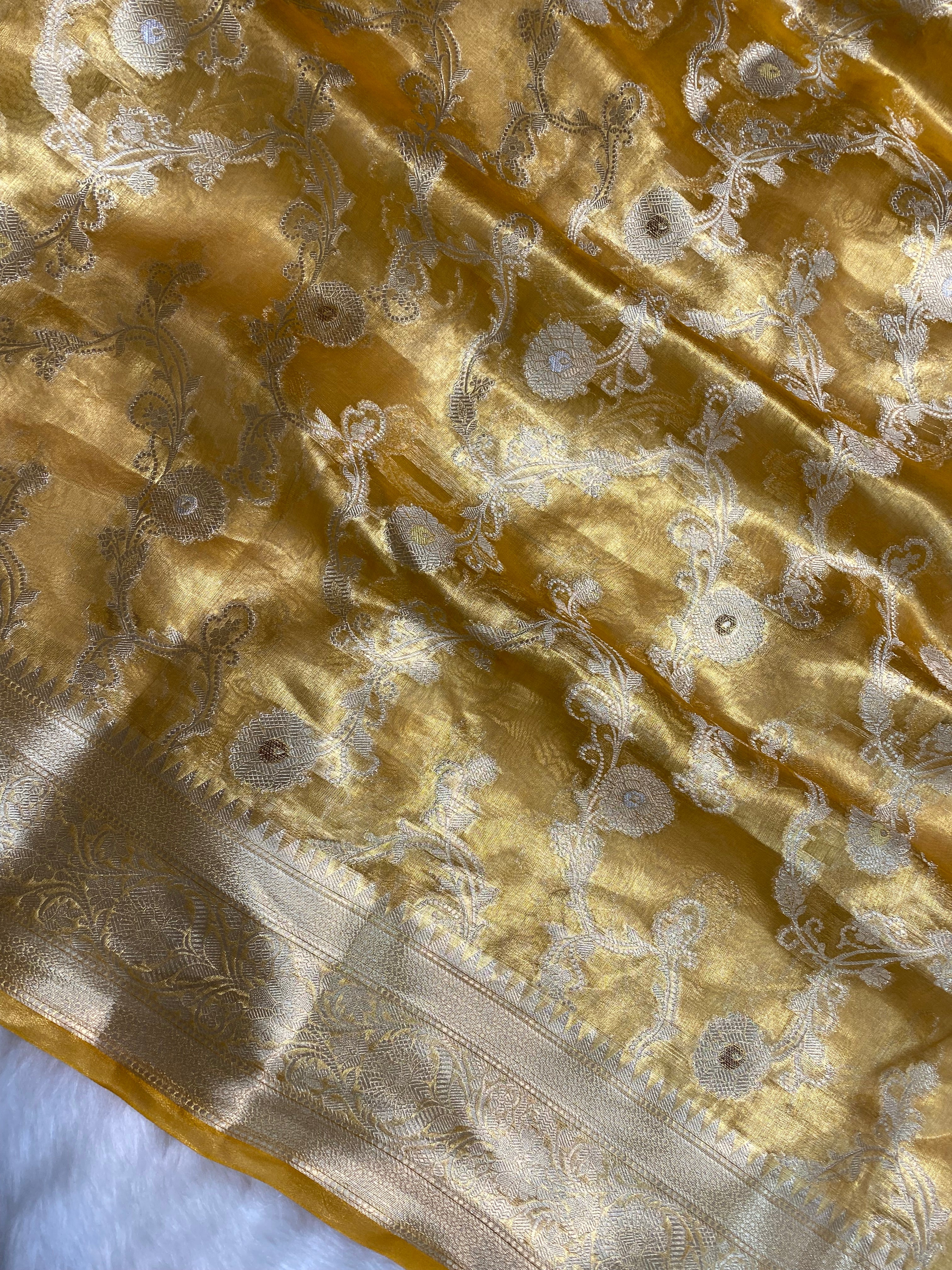 Pure Tissue Mustard Silk Banarasi Saree