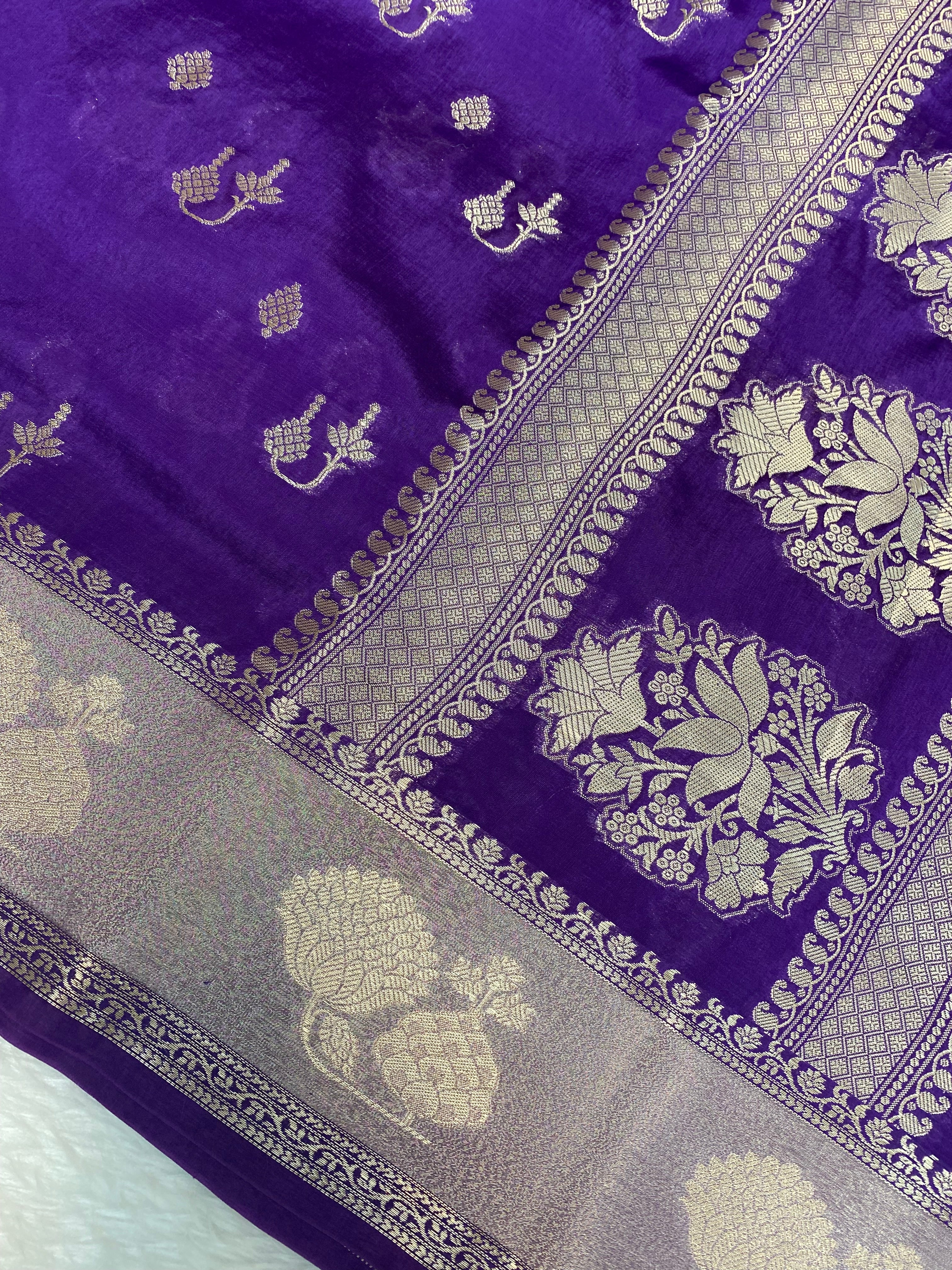Purple semi Raw mango Banarasi saree