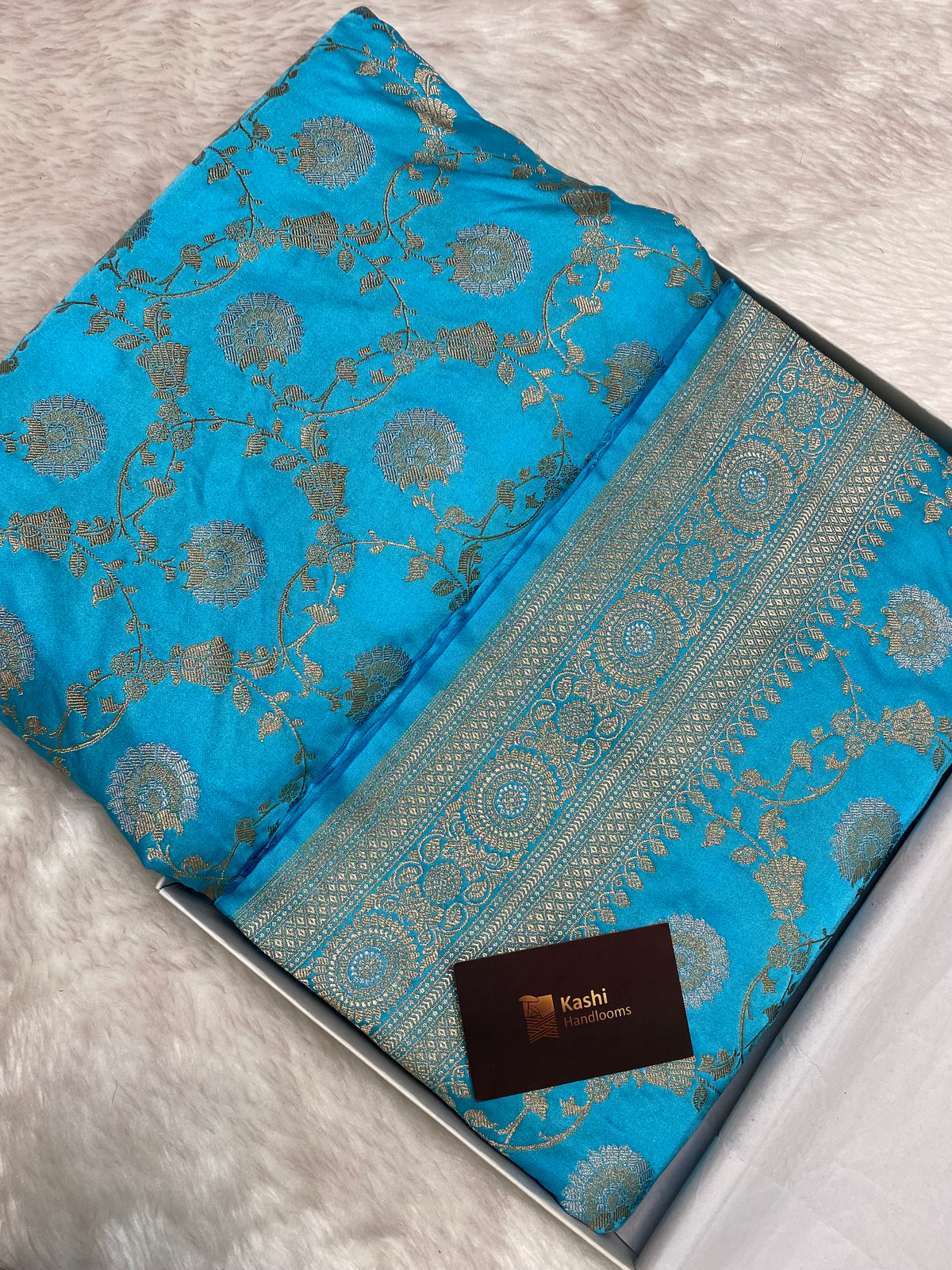 Sky blue mashru silk banarasi saree