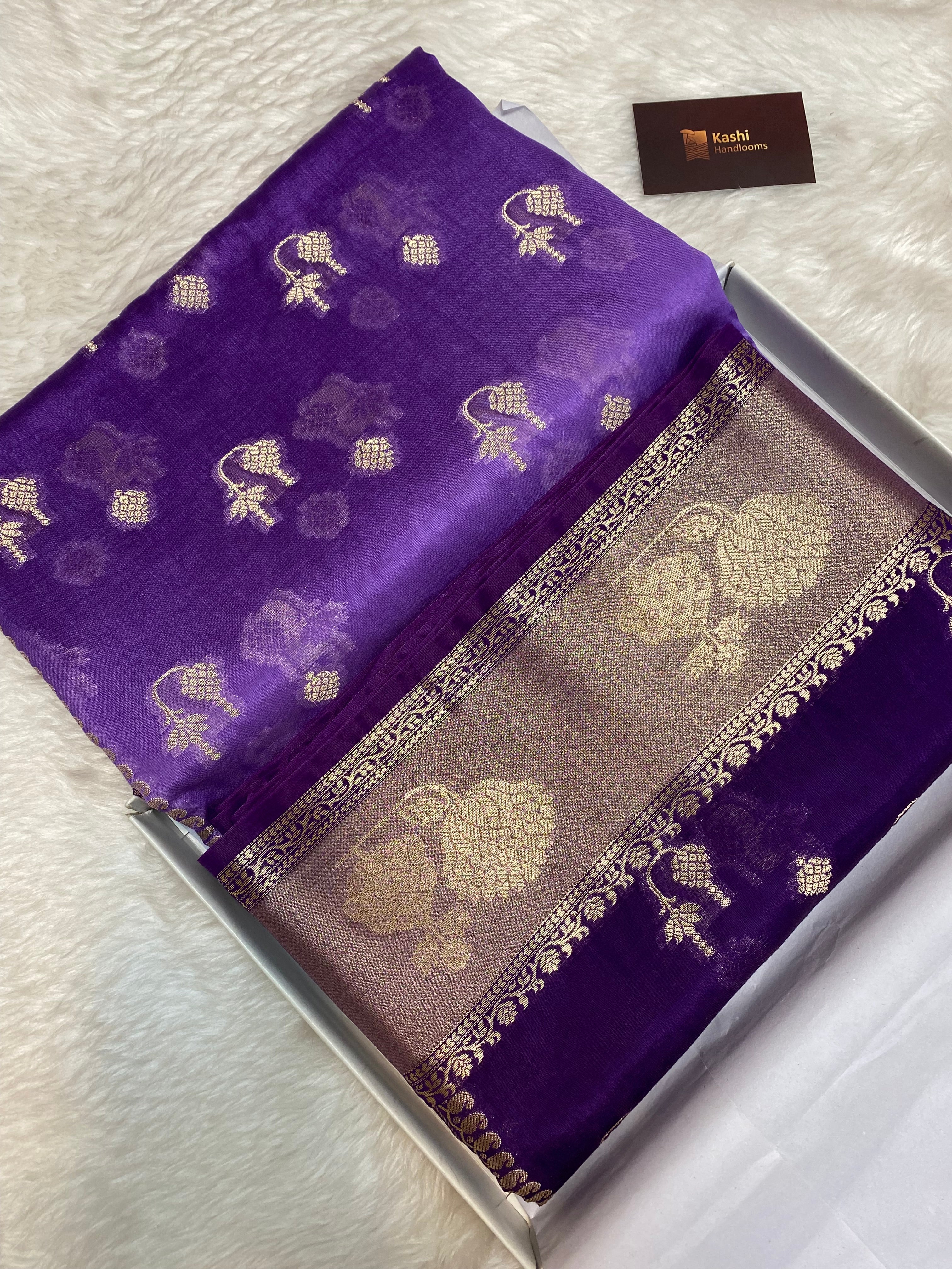 Purple semi Raw mango Banarasi saree