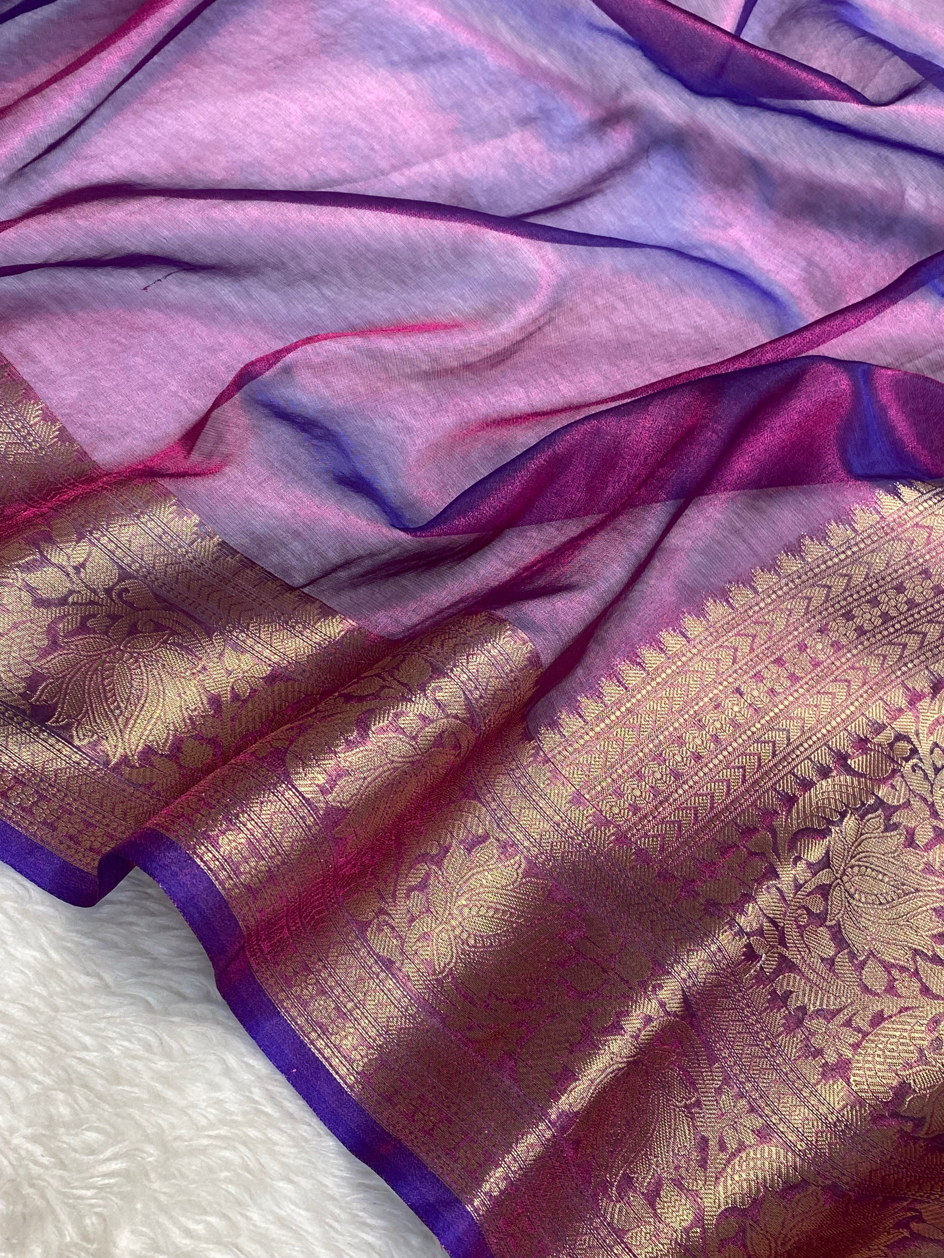 Purple Dhoop Chaw Premium Tissue Silk Banarasi Saree
