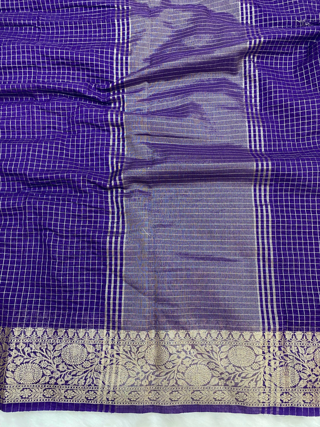 Purple Cotton Check Banarasi Saree