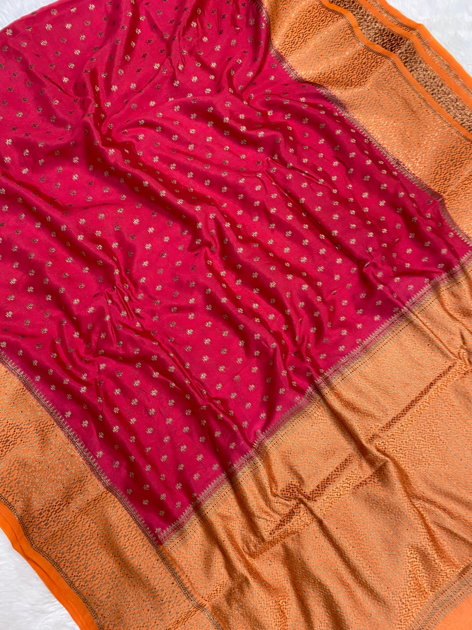 Red Orange viscose Silk Banarasi Saree