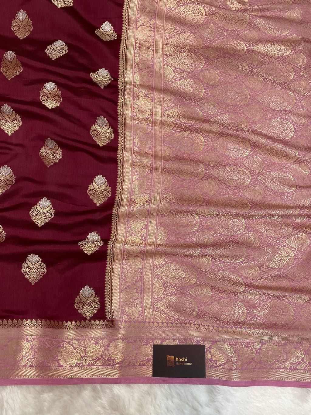 100% Pure chinya banarasi saree in wine colour
