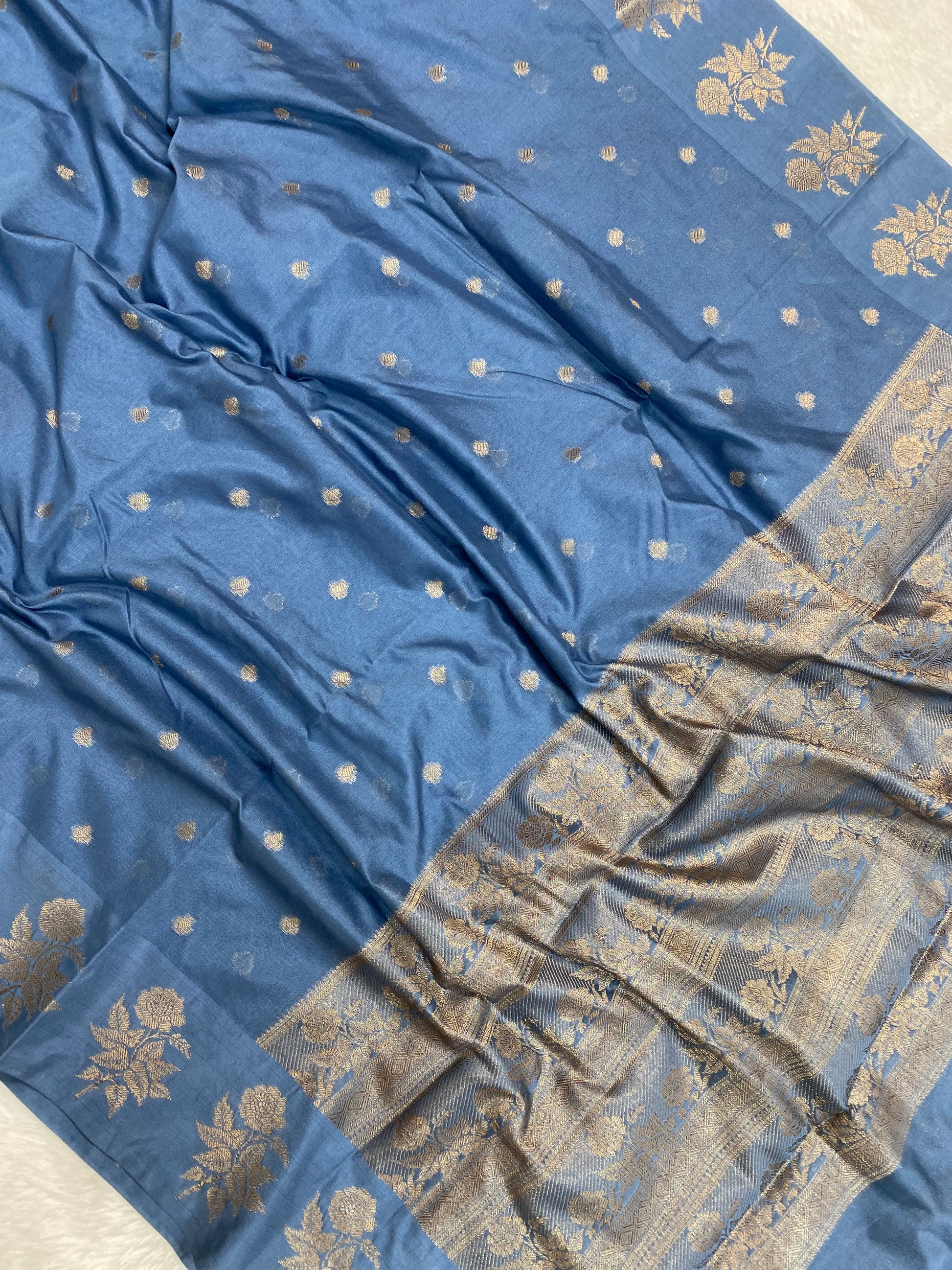 Steel Grey Semi Georgette Banarasi Saree