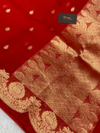 100% Pure Organza Red Color Handloom kaduwa Banarasi Saree