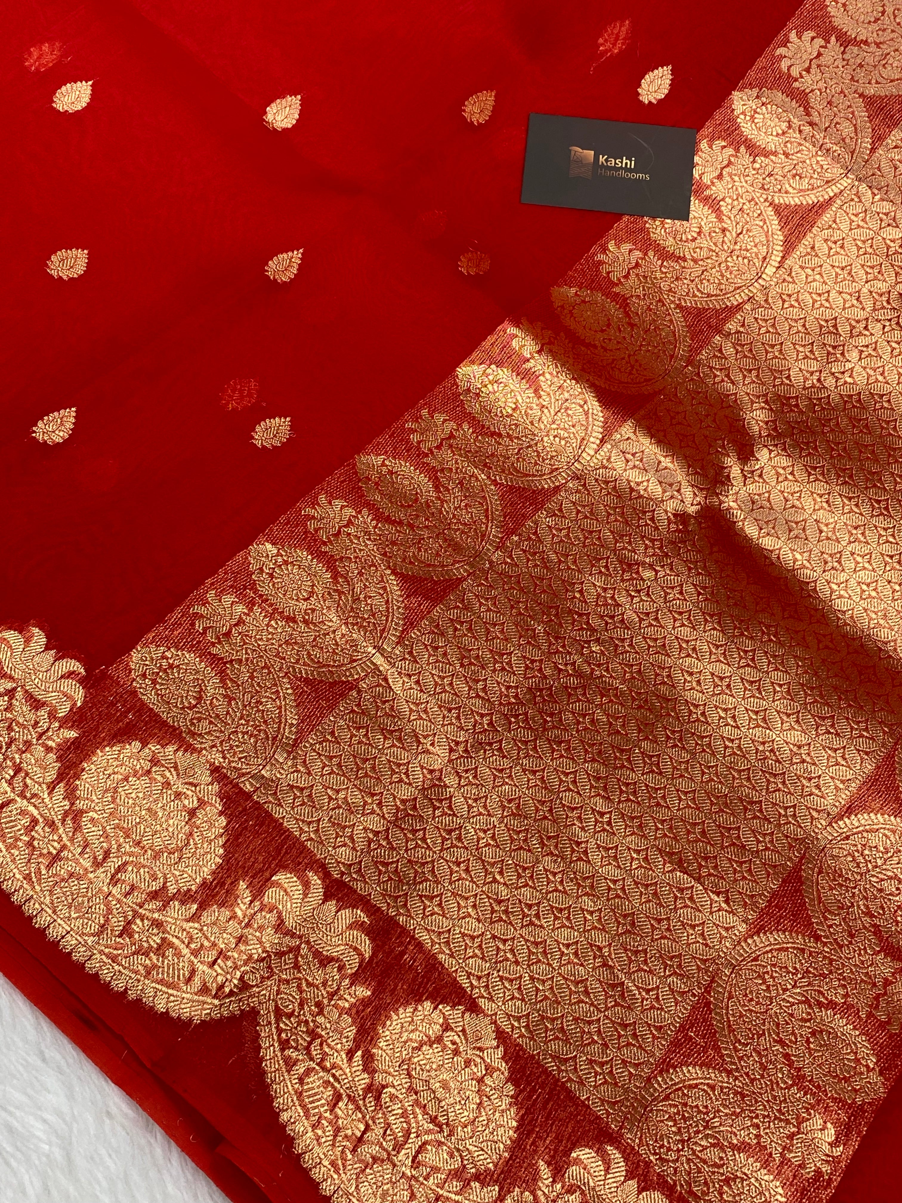100% Pure Organza Red Color Handloom kaduwa Banarasi Saree