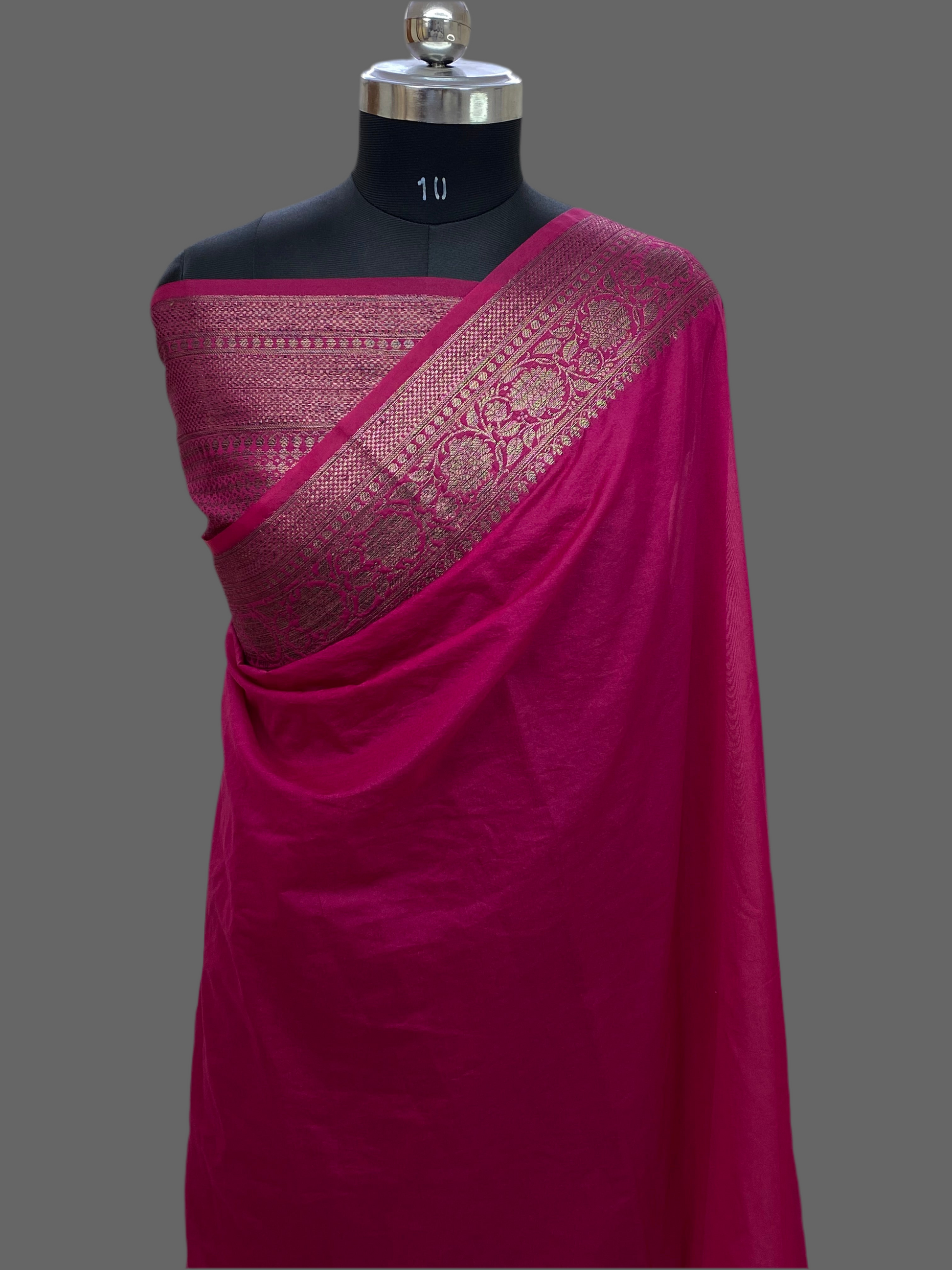 Rani Georgette Saree with Antique Zari Border