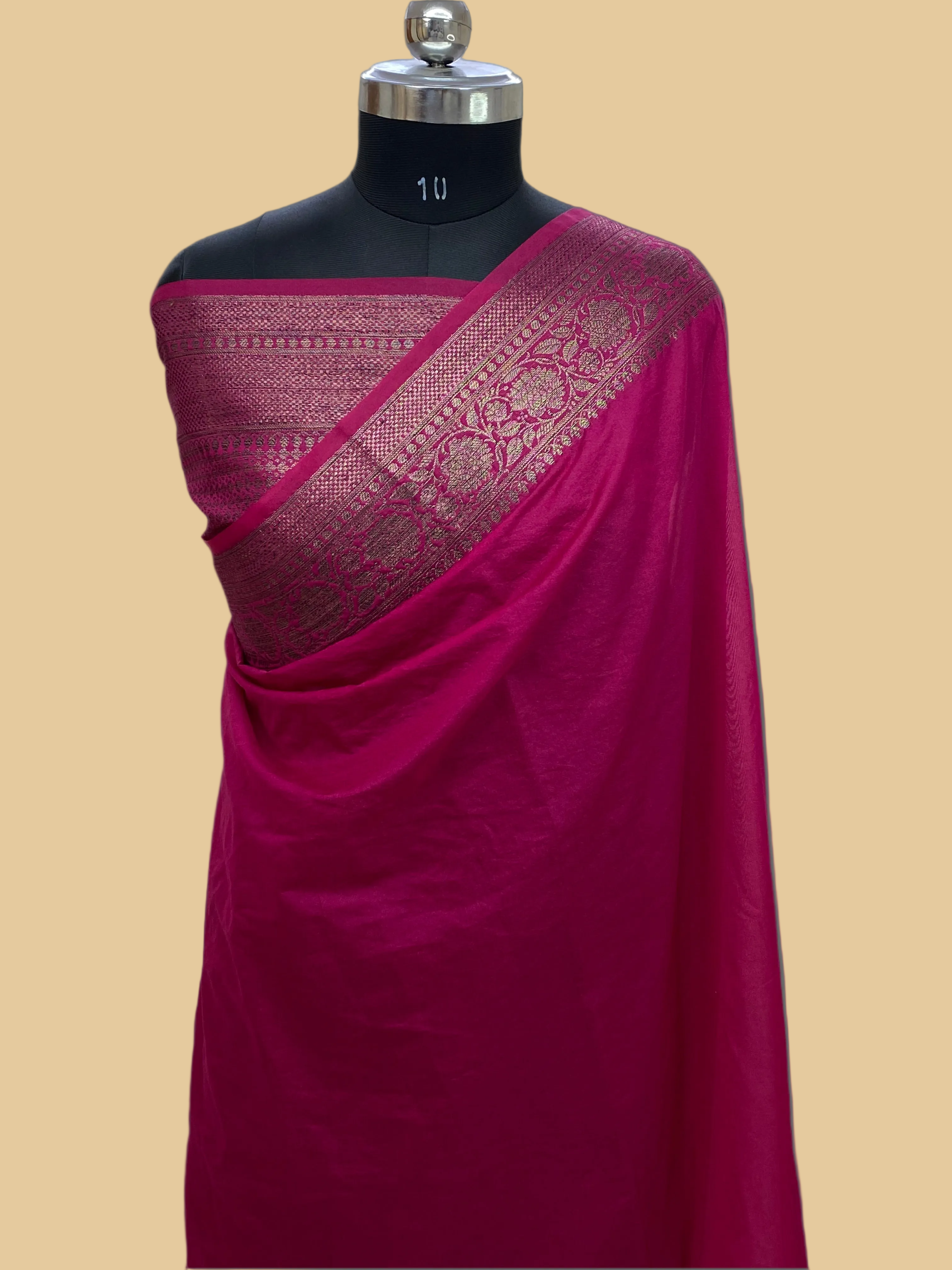 Rani Georgette Saree with Antique Zari Border