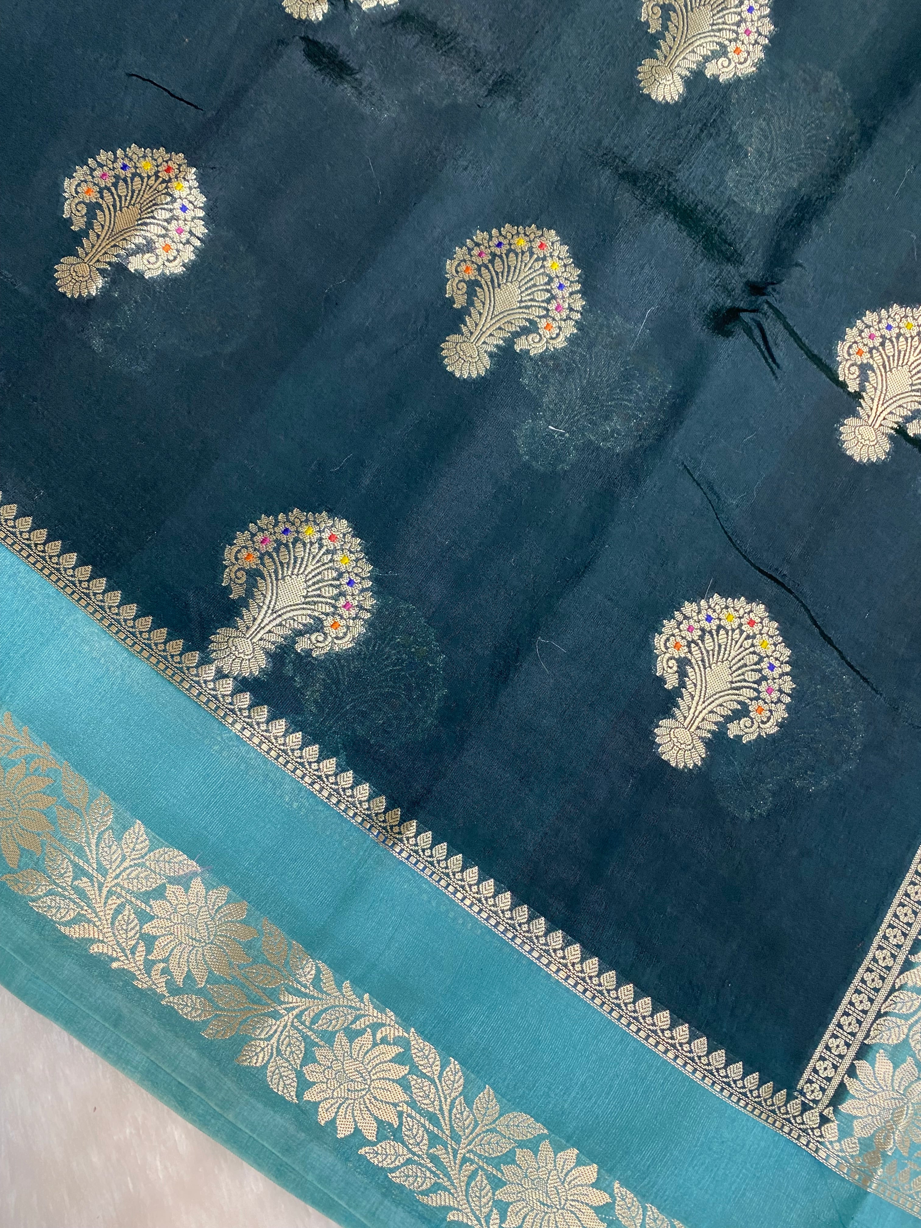 Dark green Raw mango silk banarasi saree