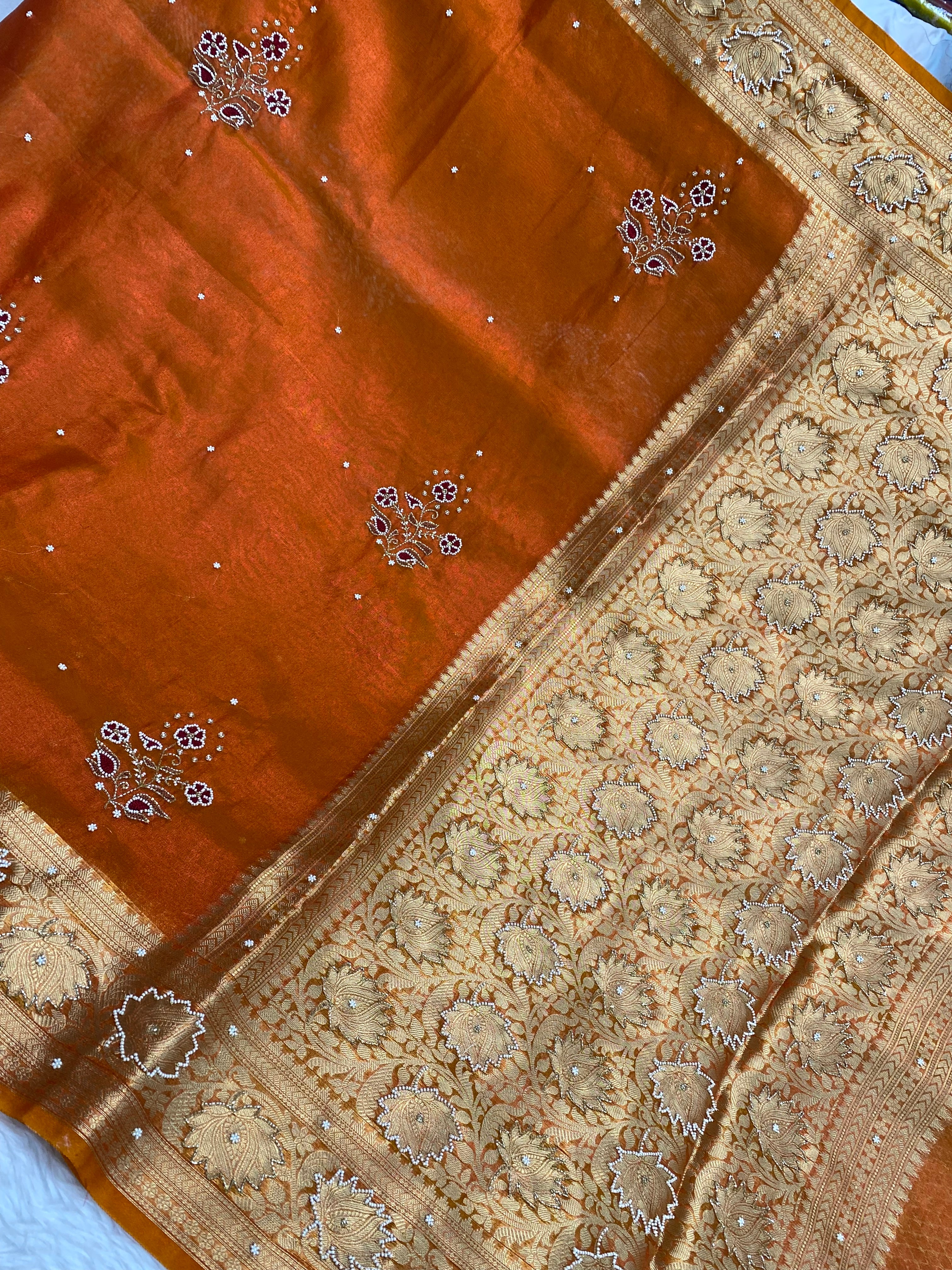 Tissue silk Banarasi saree with handwork
