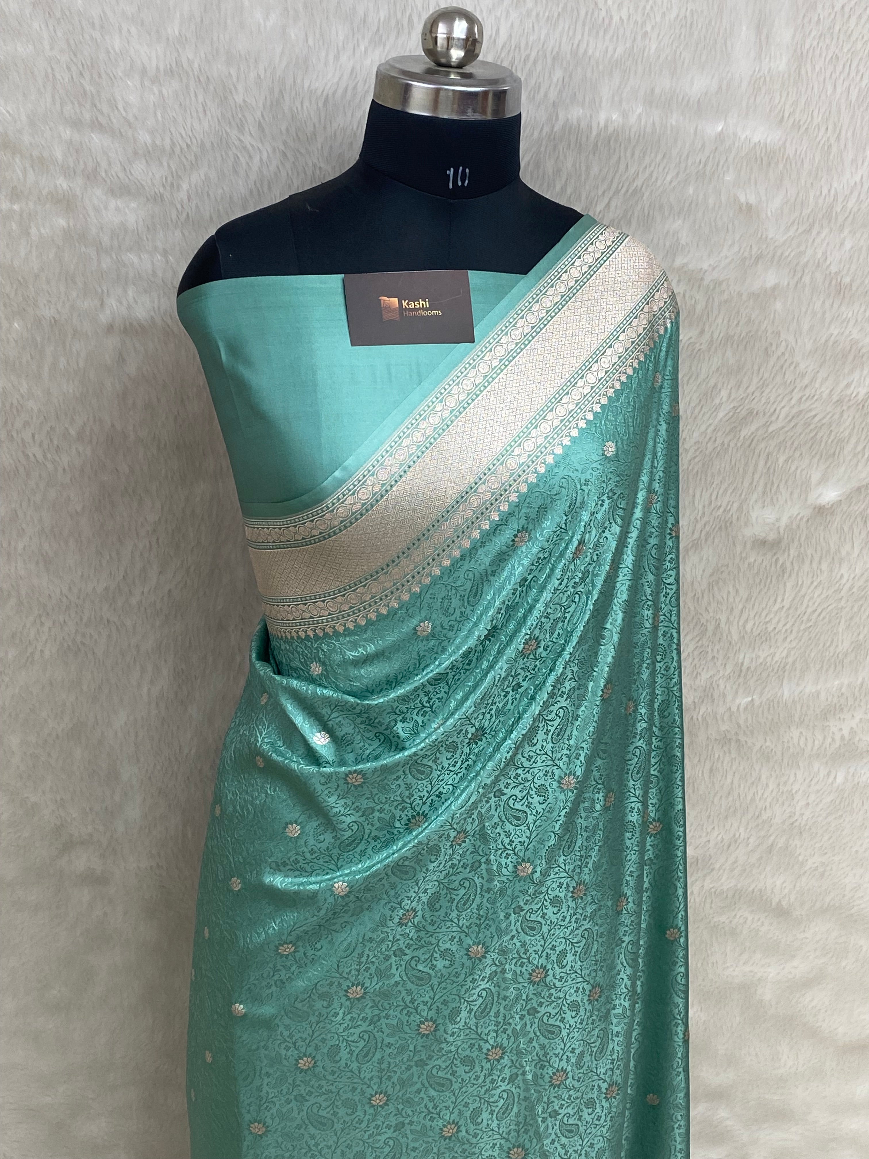 Sea green mashru silk tanchhui Banarasi saree