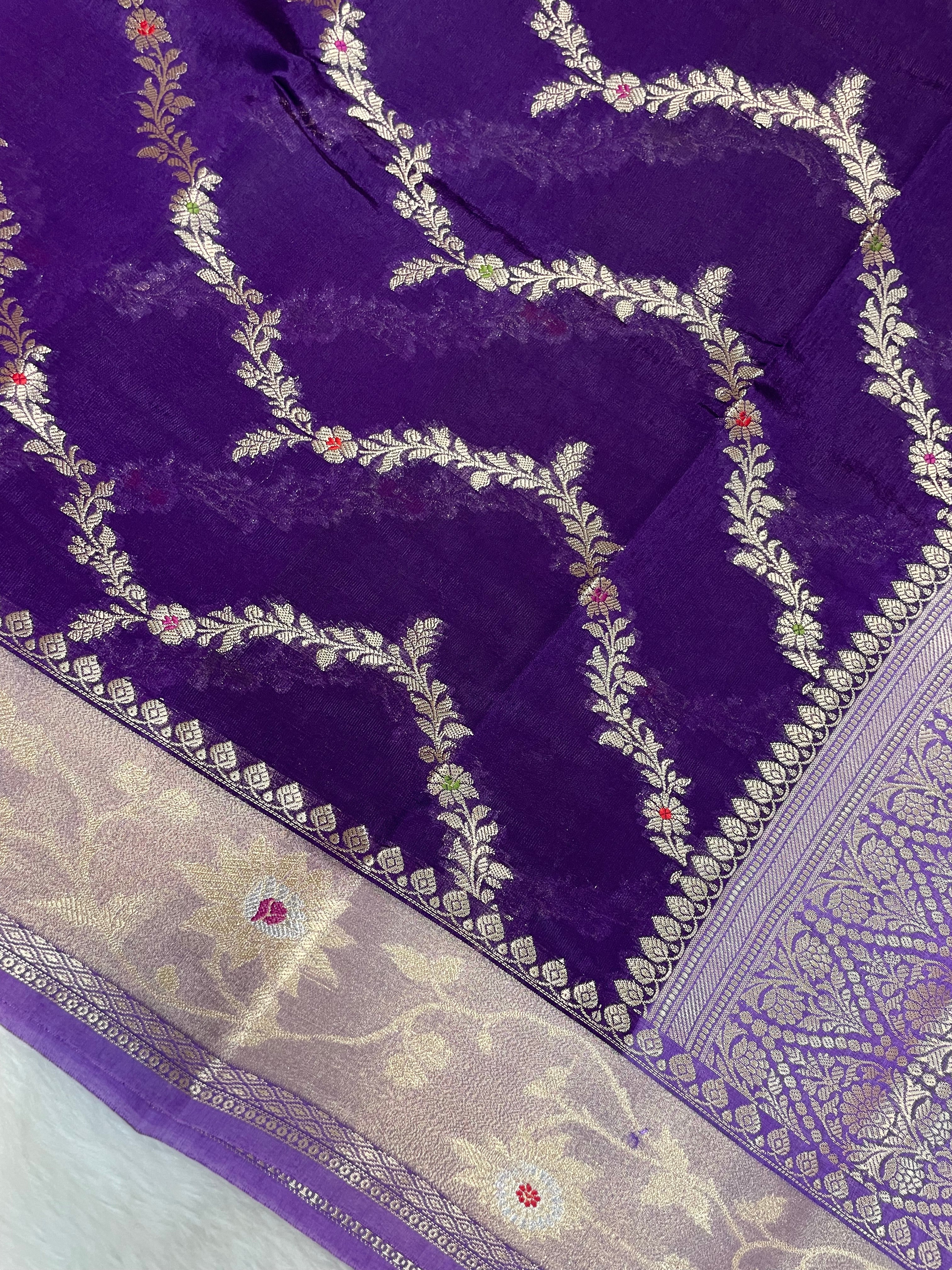 Purple viscose Raw mango Banarasi saree