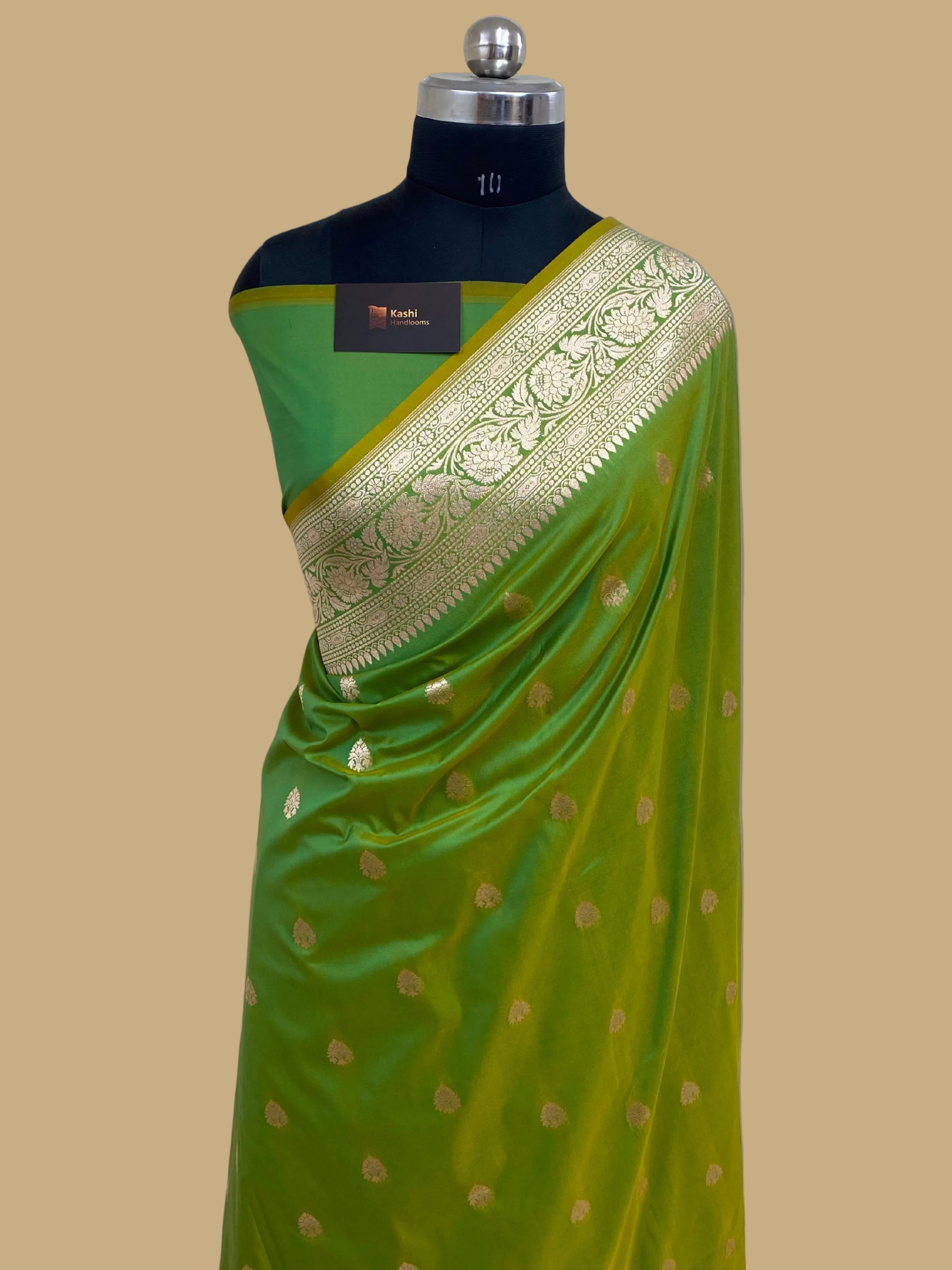 Pista green semi katan mashru silk banarasi saree