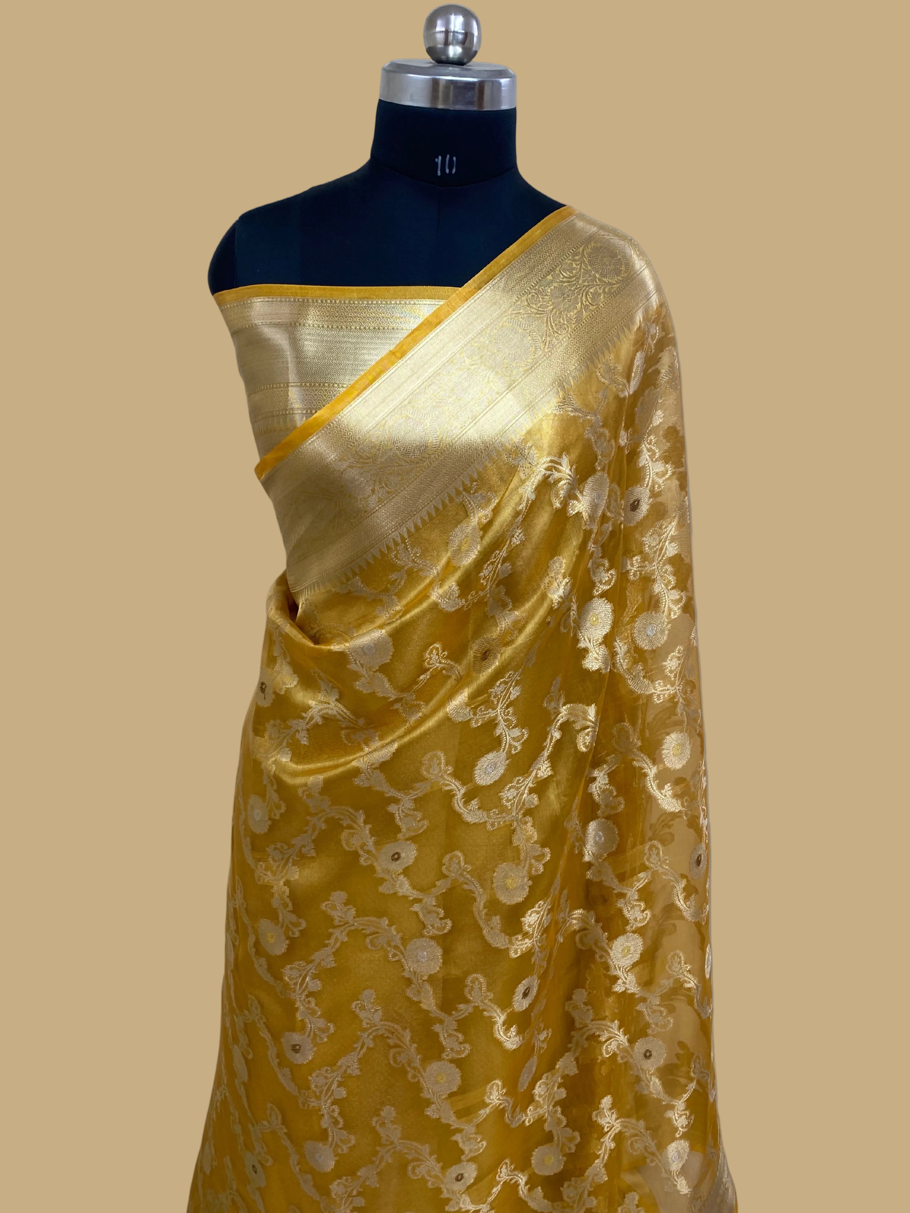 Pure Tissue Mustard Silk Banarasi Saree