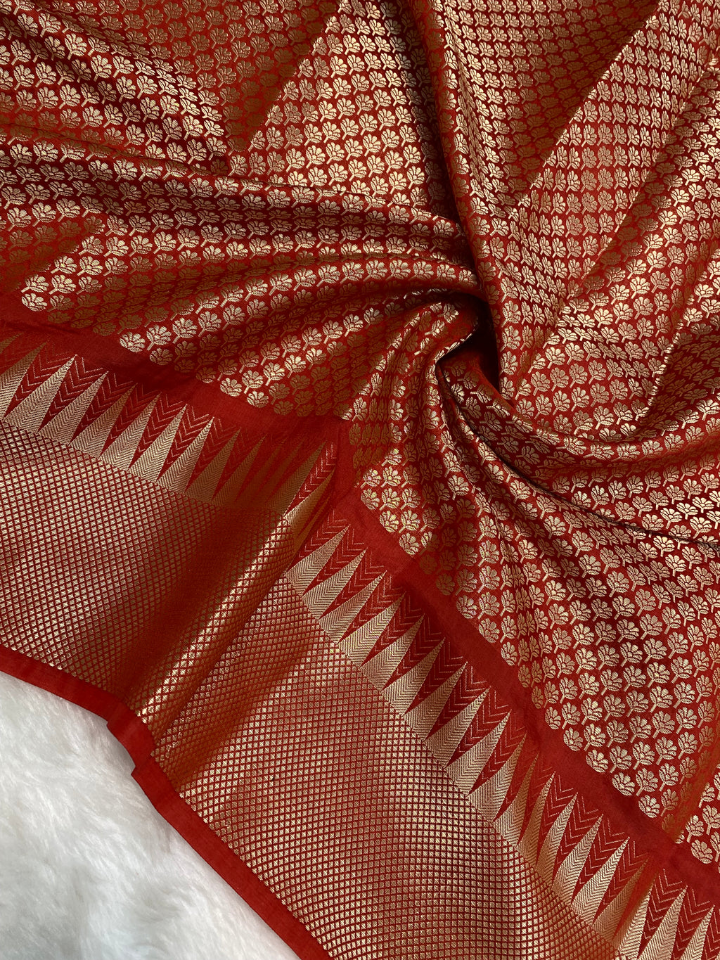 Red semi Raw mango Banarasi saree