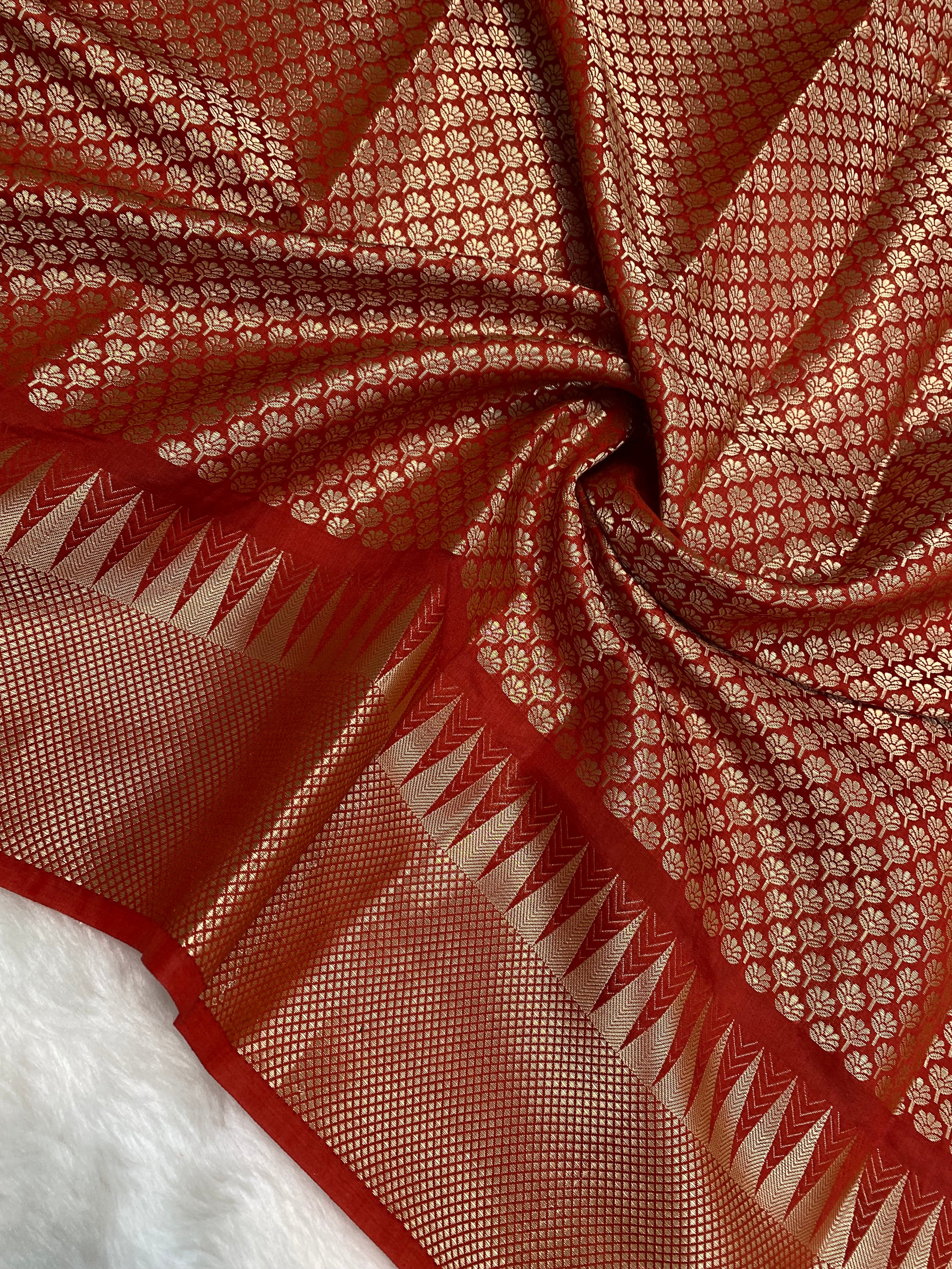 Red semi Raw mango Banarasi saree