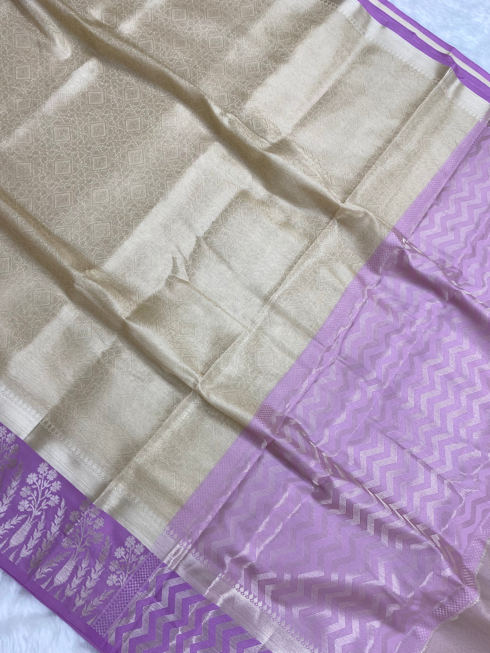 Cream Brocade Tissue Silk Banarasi Saree