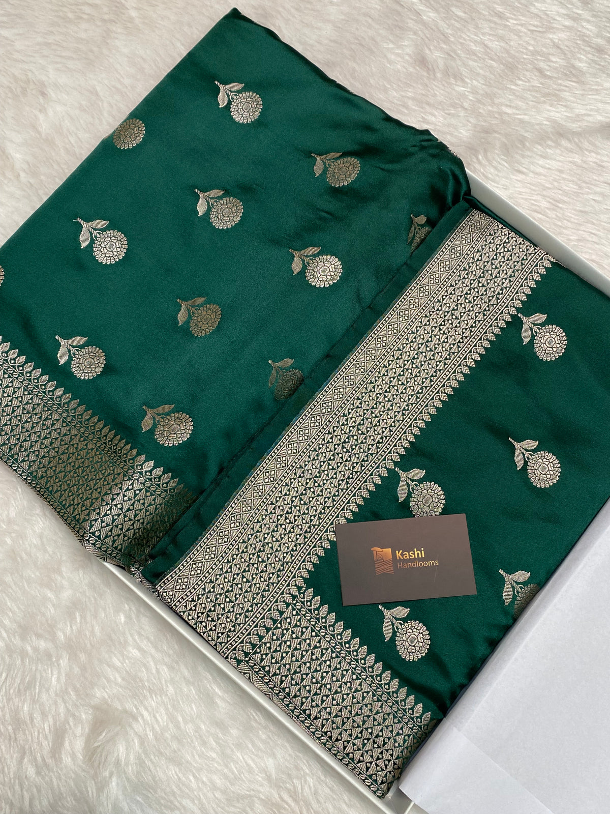 Bottle green mashru silk banarasi saree