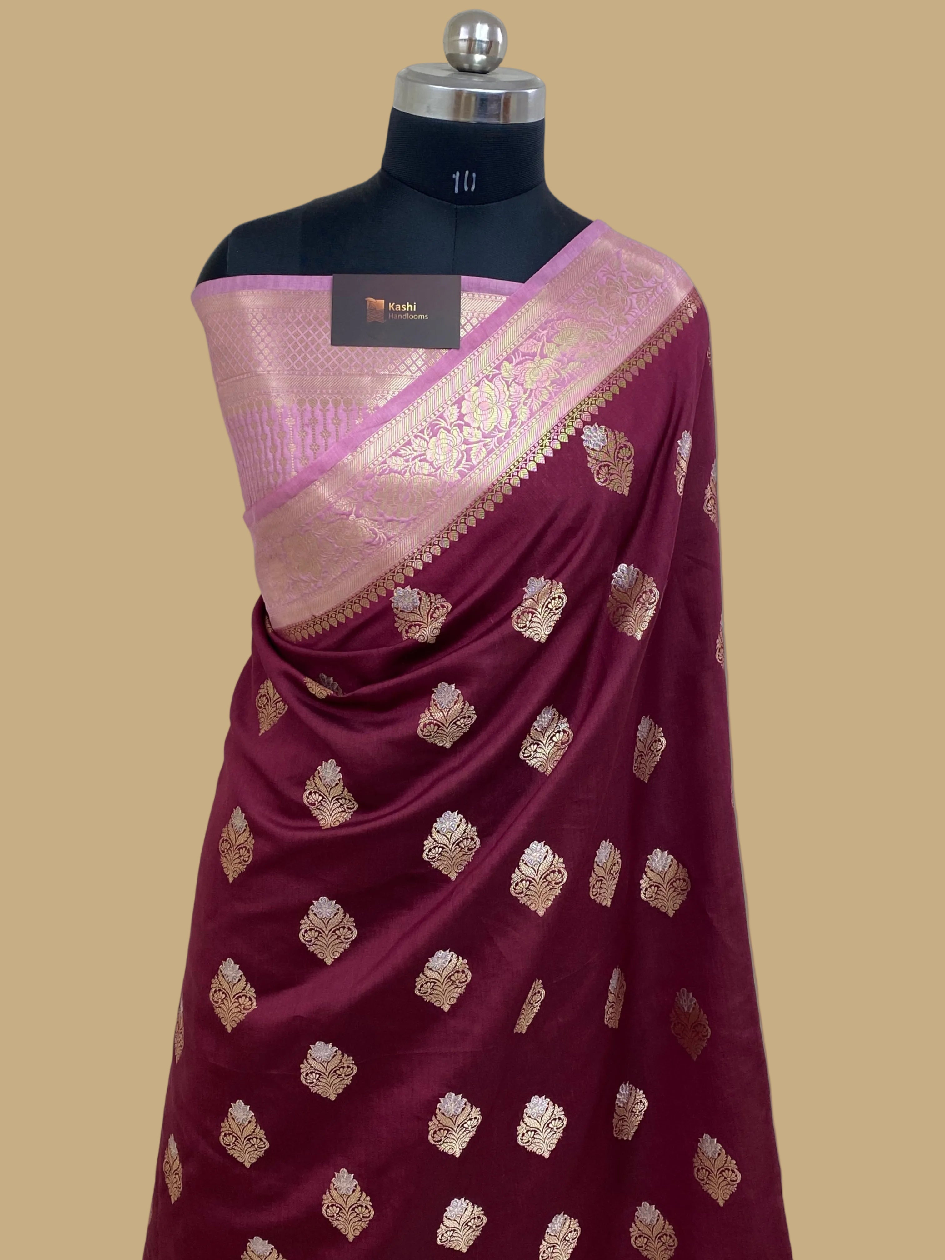100% Pure chinya banarasi saree in wine colour