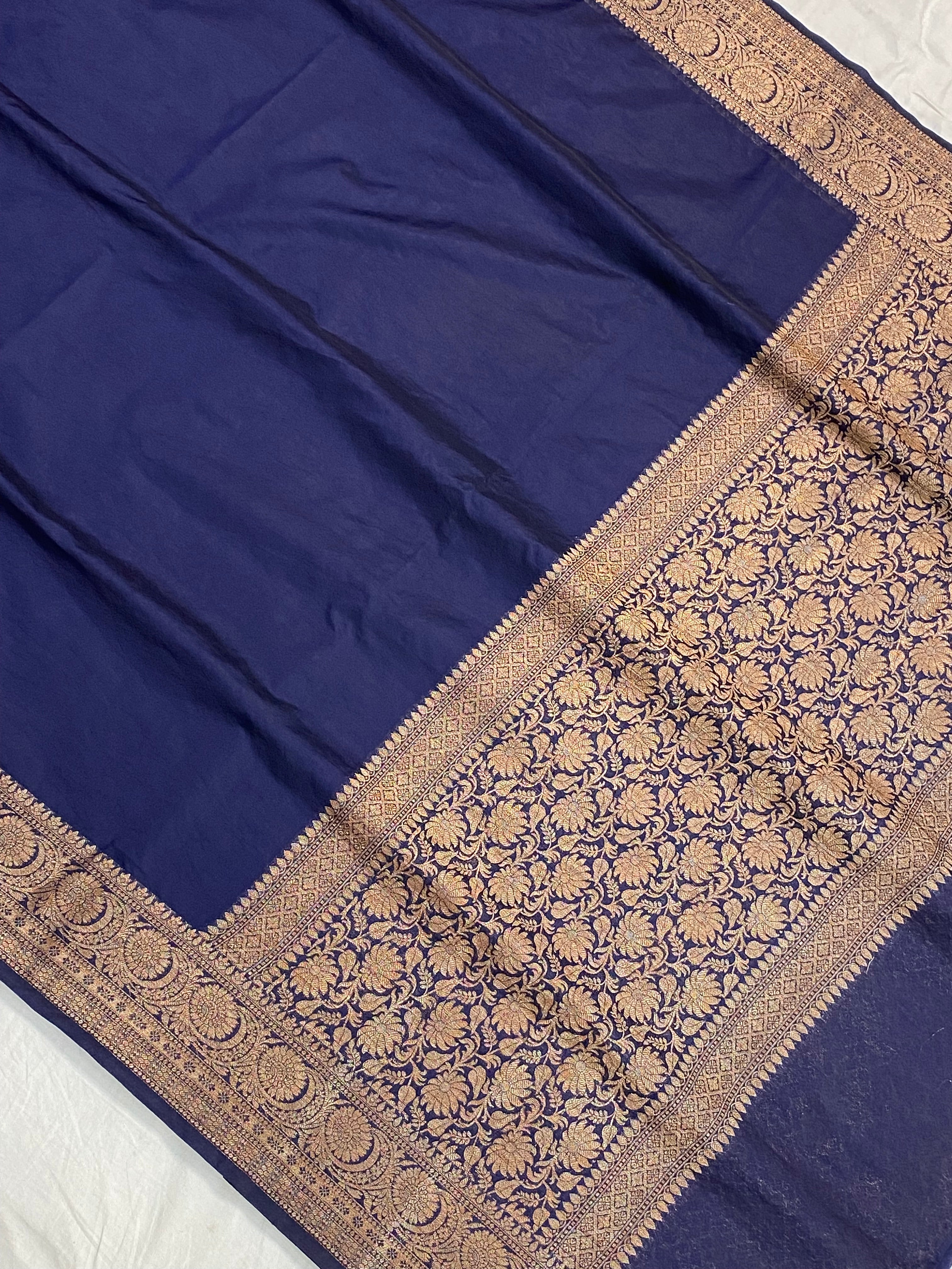 Navy Blue Georgette Saree with Antique Zari Border